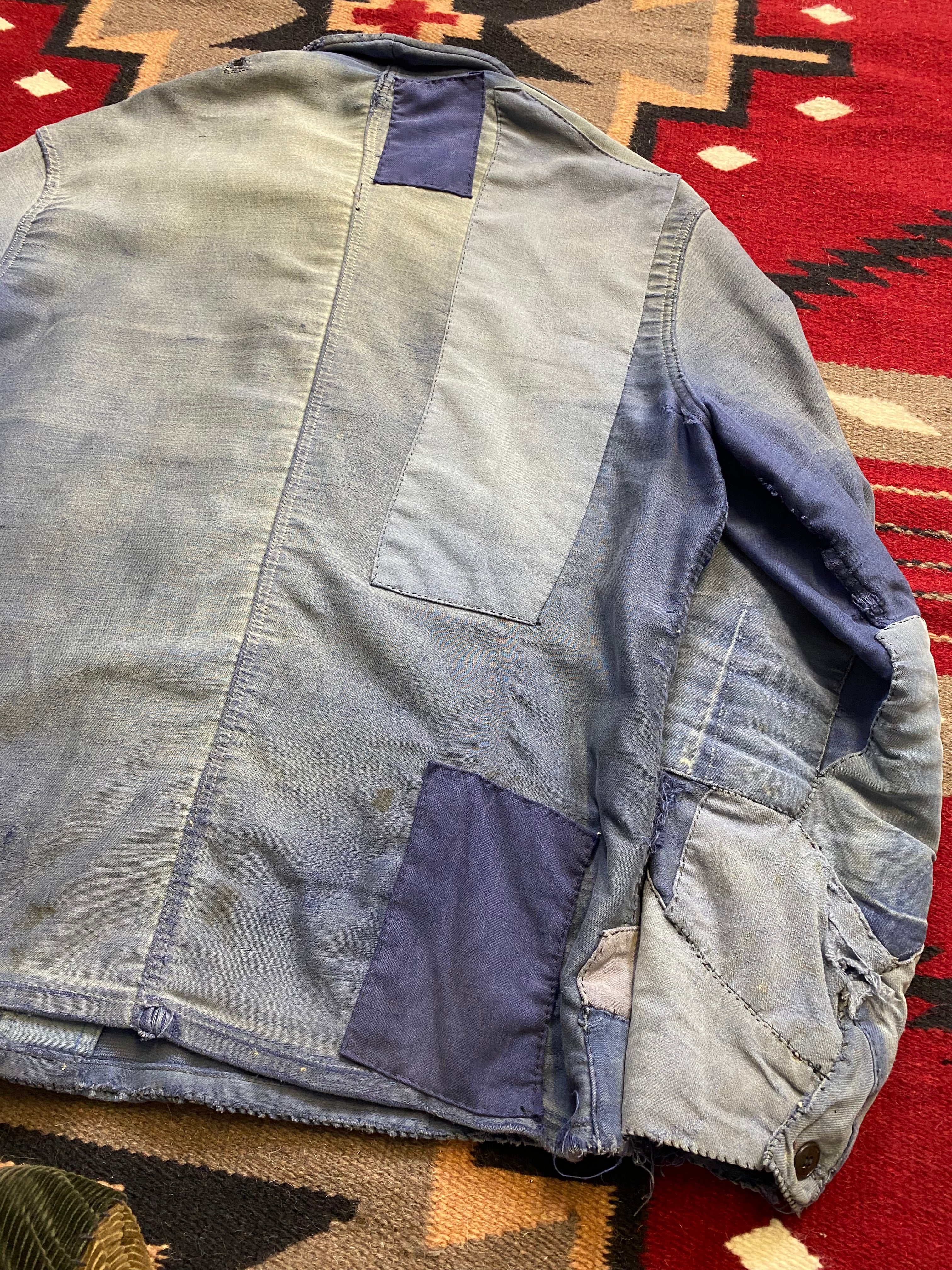 Adolphe Lafont 1930's-1950's Patched & Repaired Blue Moleskine Worker Jacket