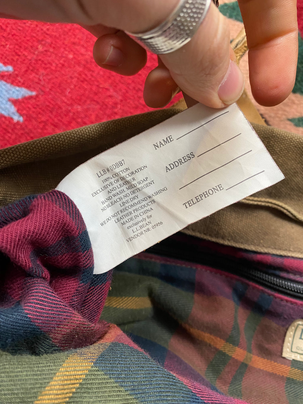 LL Bean Army Grean Canvas Tote Bag