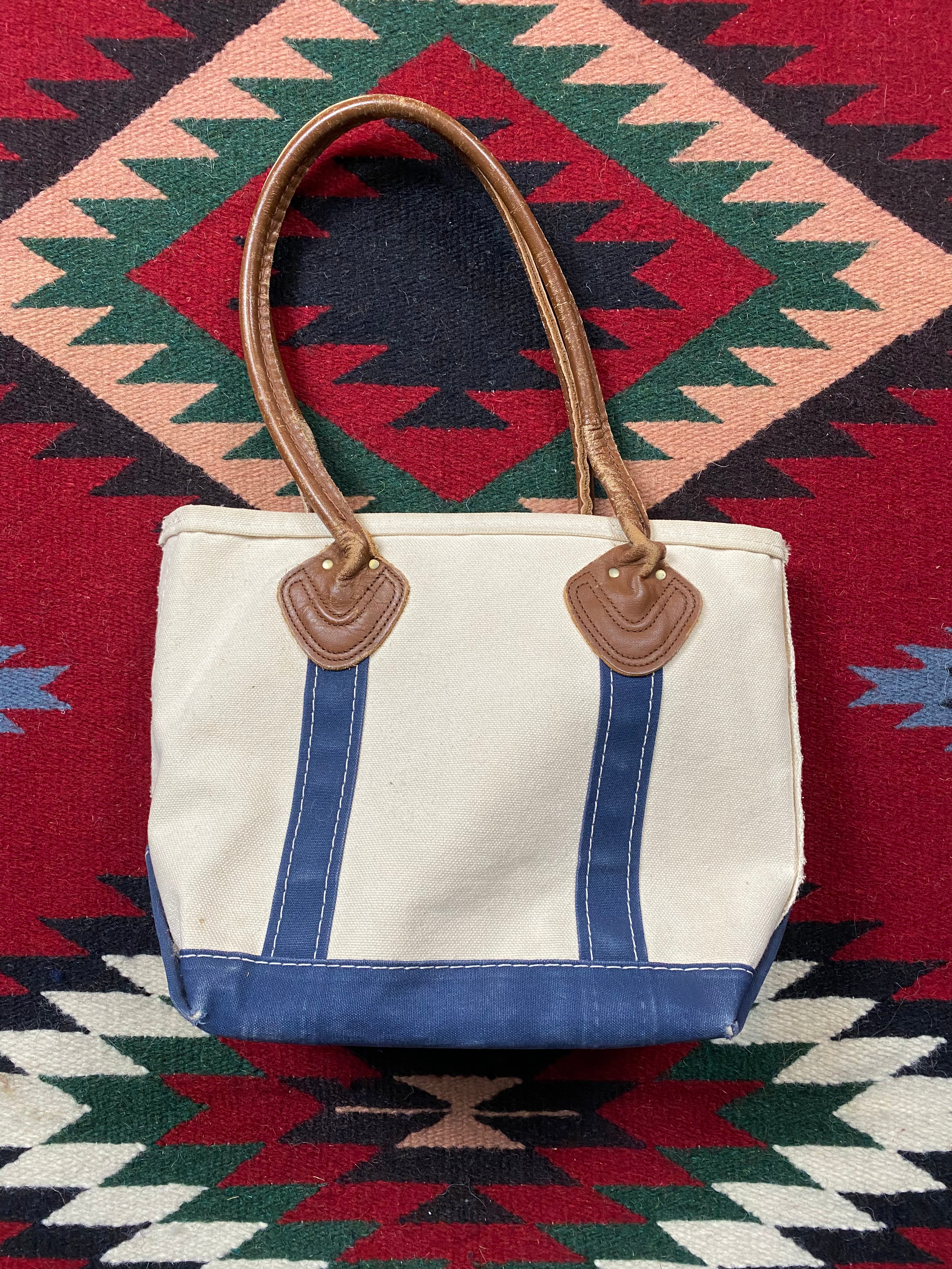 LL Bean Boat And Tote Ivory Navy Bag (Small)