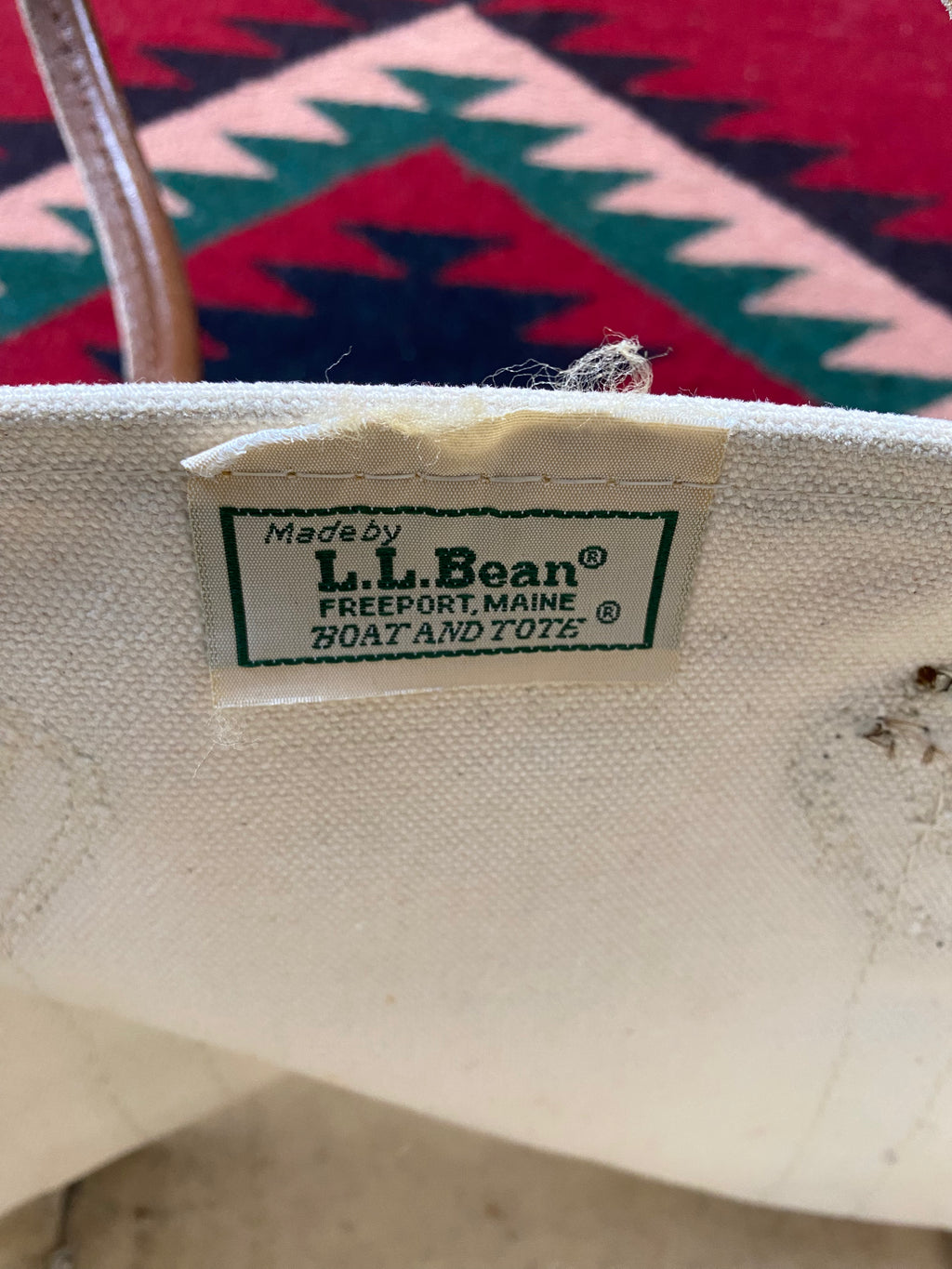 LL Bean Boat And Tote Ivory Navy Bag (Small)