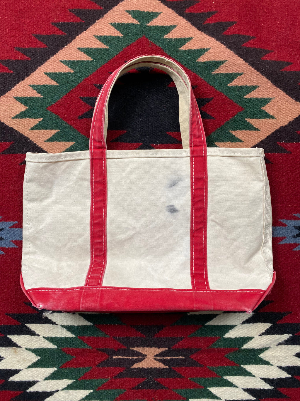 LL Bean Boat And Tote Ivory Red Canvas Bag (Medium)