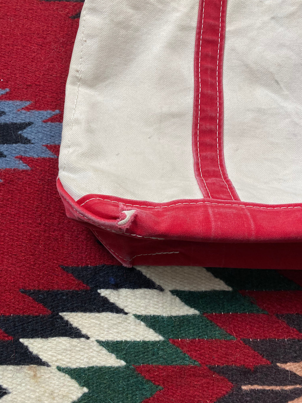 LL Bean Boat And Tote Ivory Red Canvas Bag (Medium)
