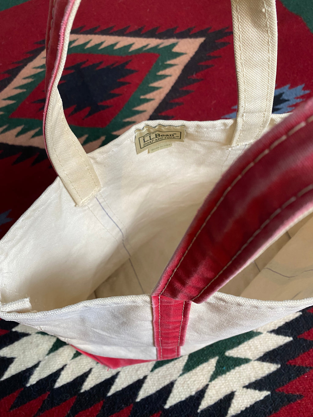 LL Bean Boat And Tote Ivory Red Canvas Bag (Medium)