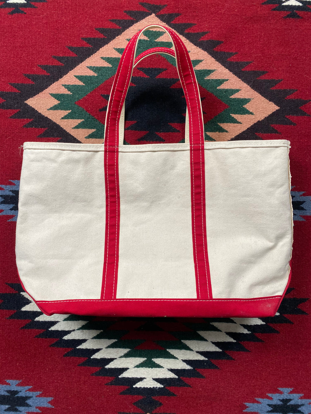LL Bean Boat And Tote Ivory Red Canvas Bag (Large)