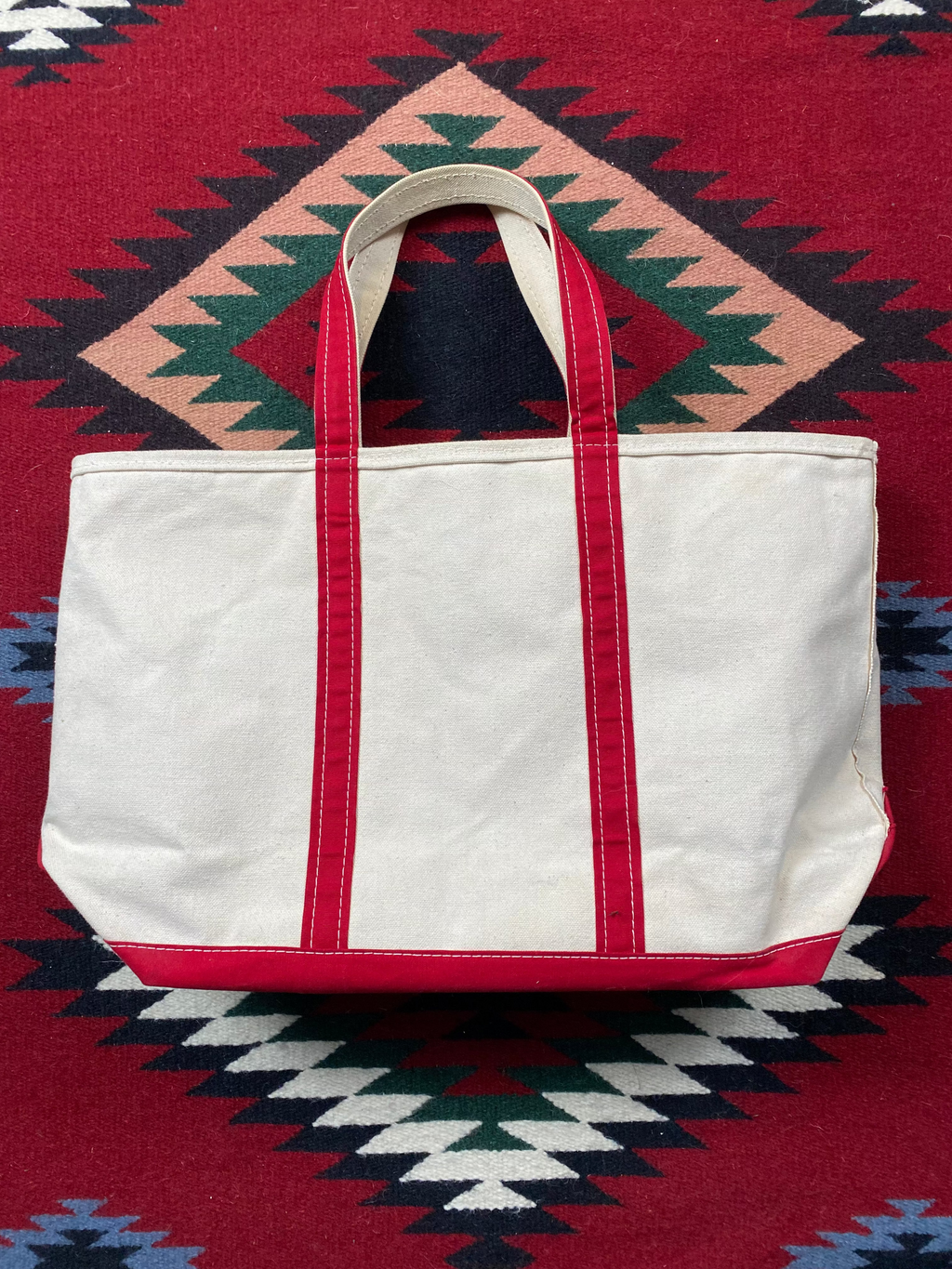 LL Bean Boat And Tote Ivory Red Canvas Bag (Large)