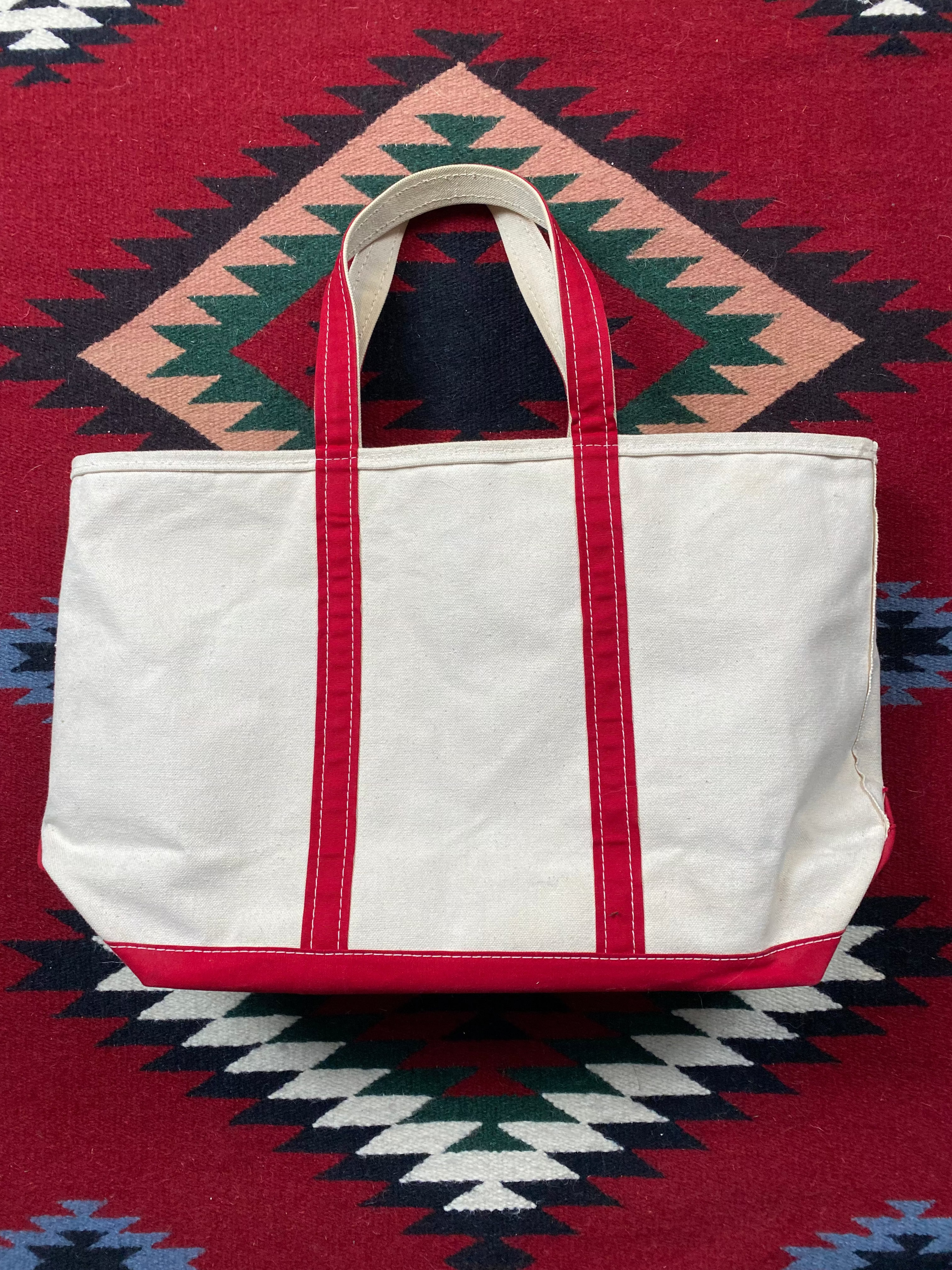 LL Bean Boat And Tote Ivory Red Canvas Bag (Large)