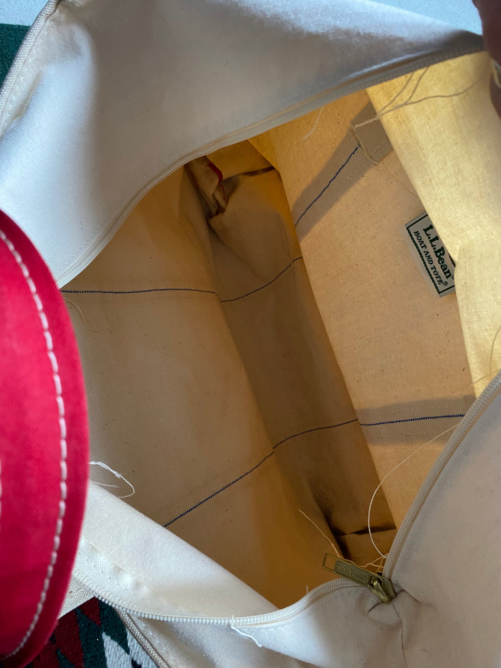 LL Bean Boat And Tote Ivory Red Canvas Bag (Large)