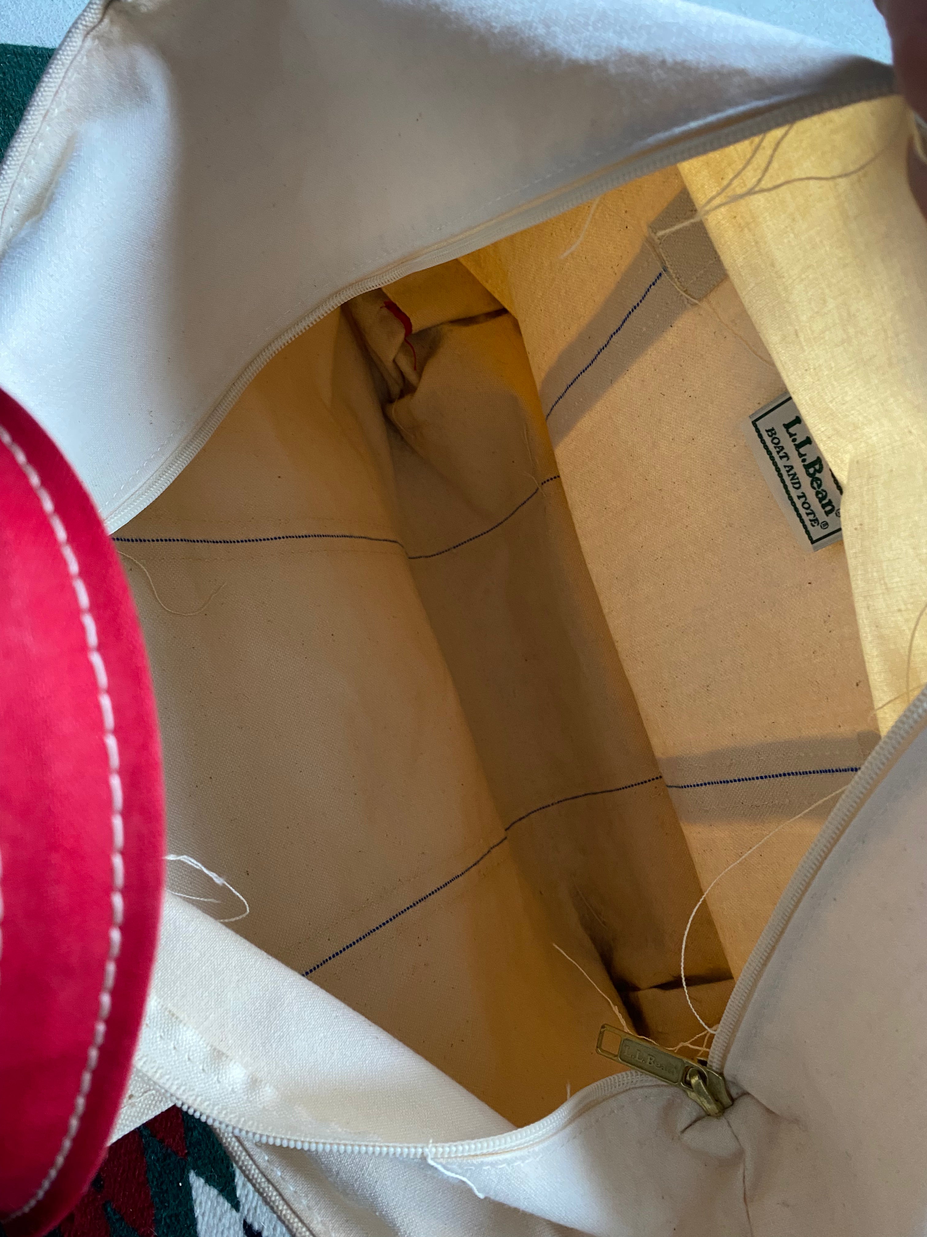 LL Bean Boat And Tote Ivory Red Canvas Bag (Large)