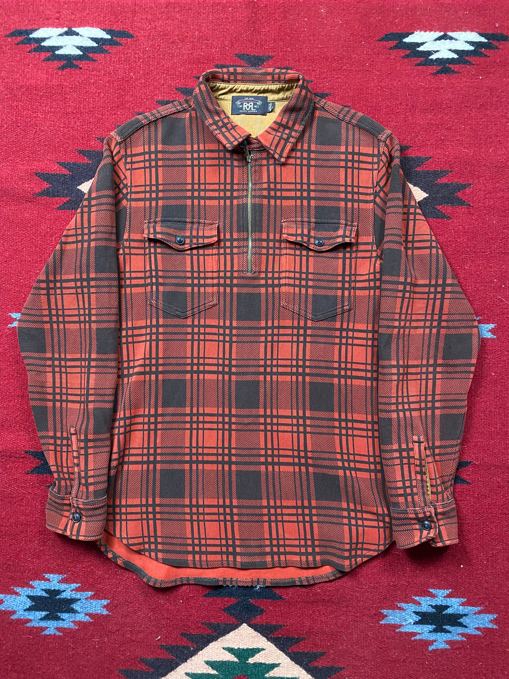 RRL Bedford Corduroy Popover Quarter Zip Shirt