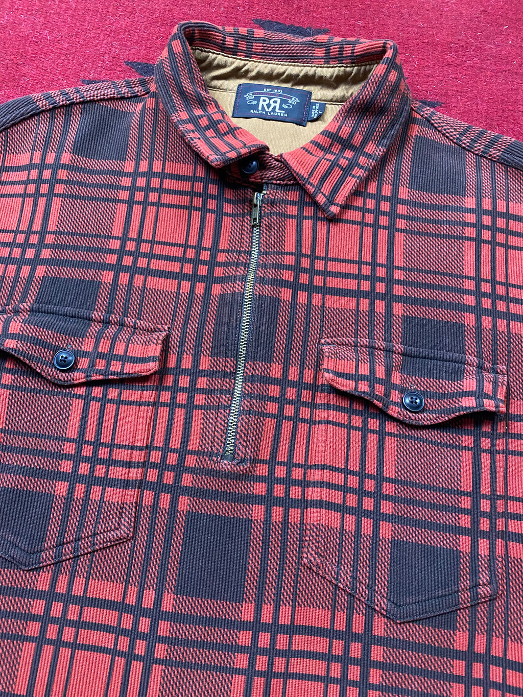 RRL Bedford Corduroy Popover Quarter Zip Shirt
