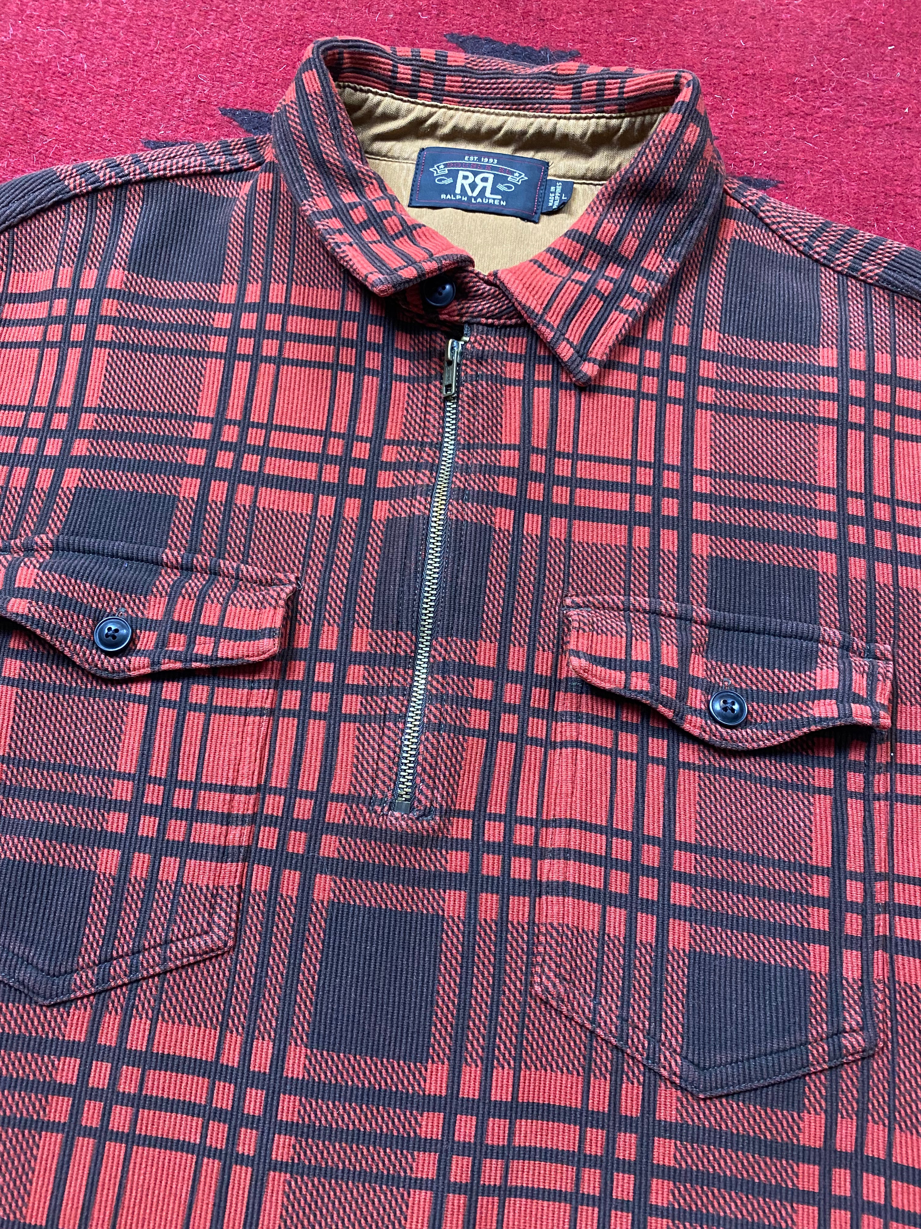 RRL Bedford Corduroy Popover Quarter Zip Shirt