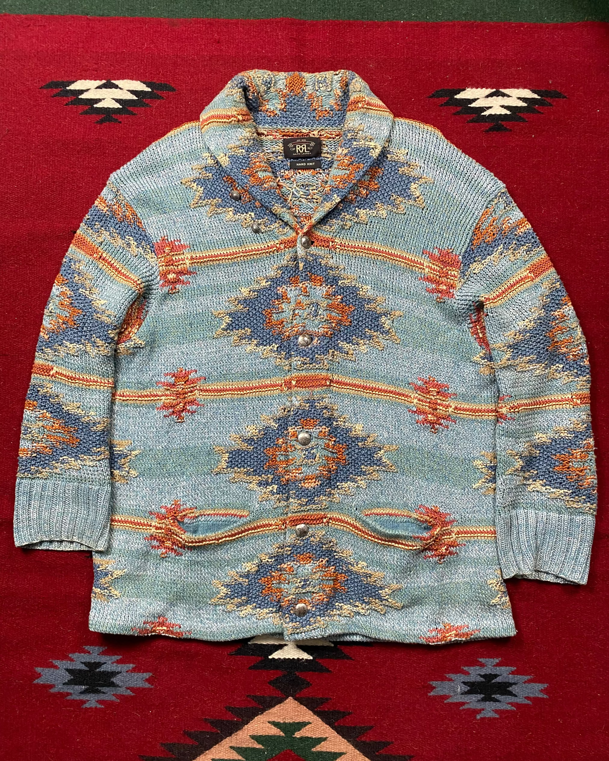 RRL Southwestern Hand Knit Cardigan (Blue)