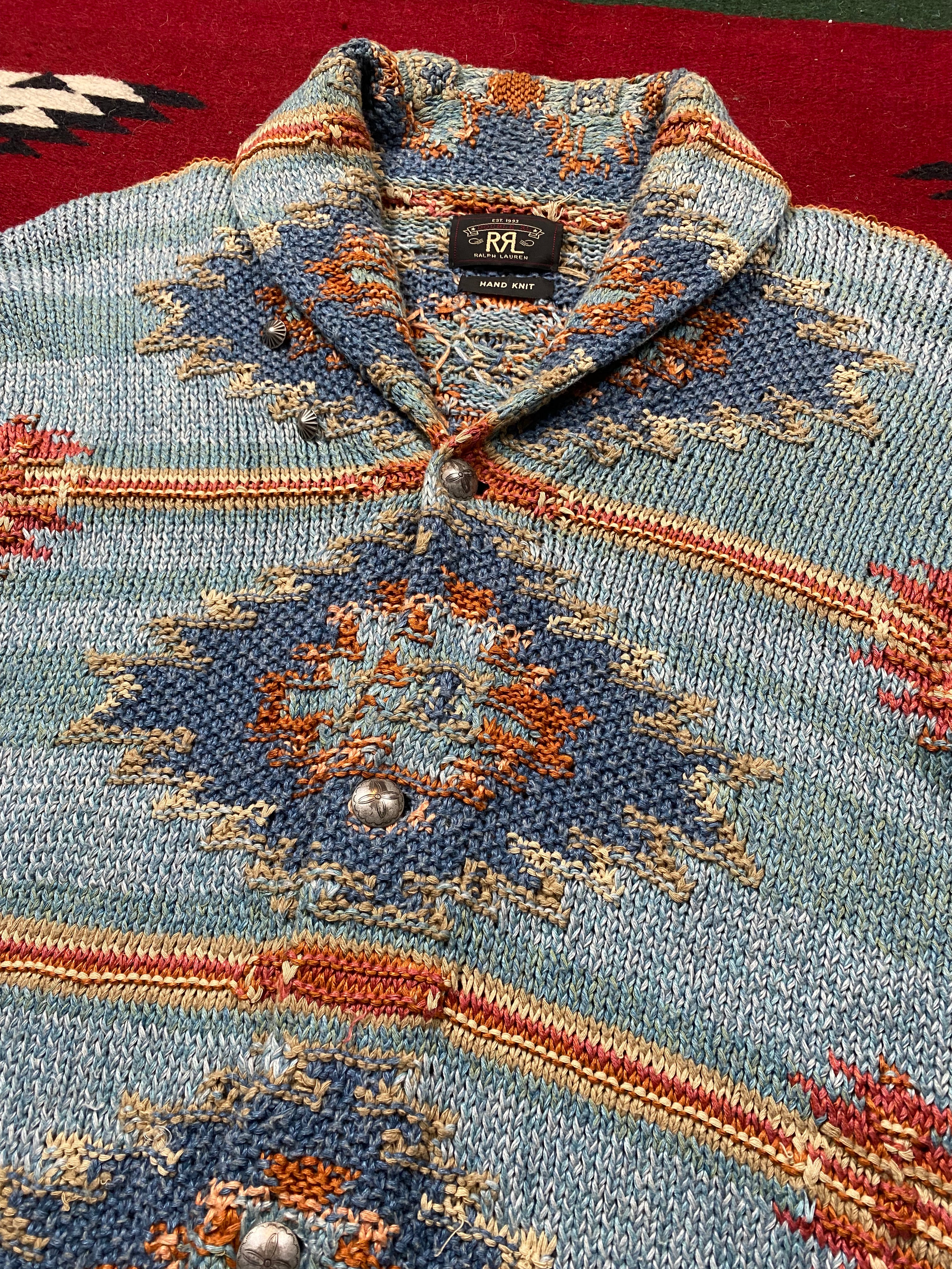 RRL Southwestern Hand Knit Cardigan (Blue)