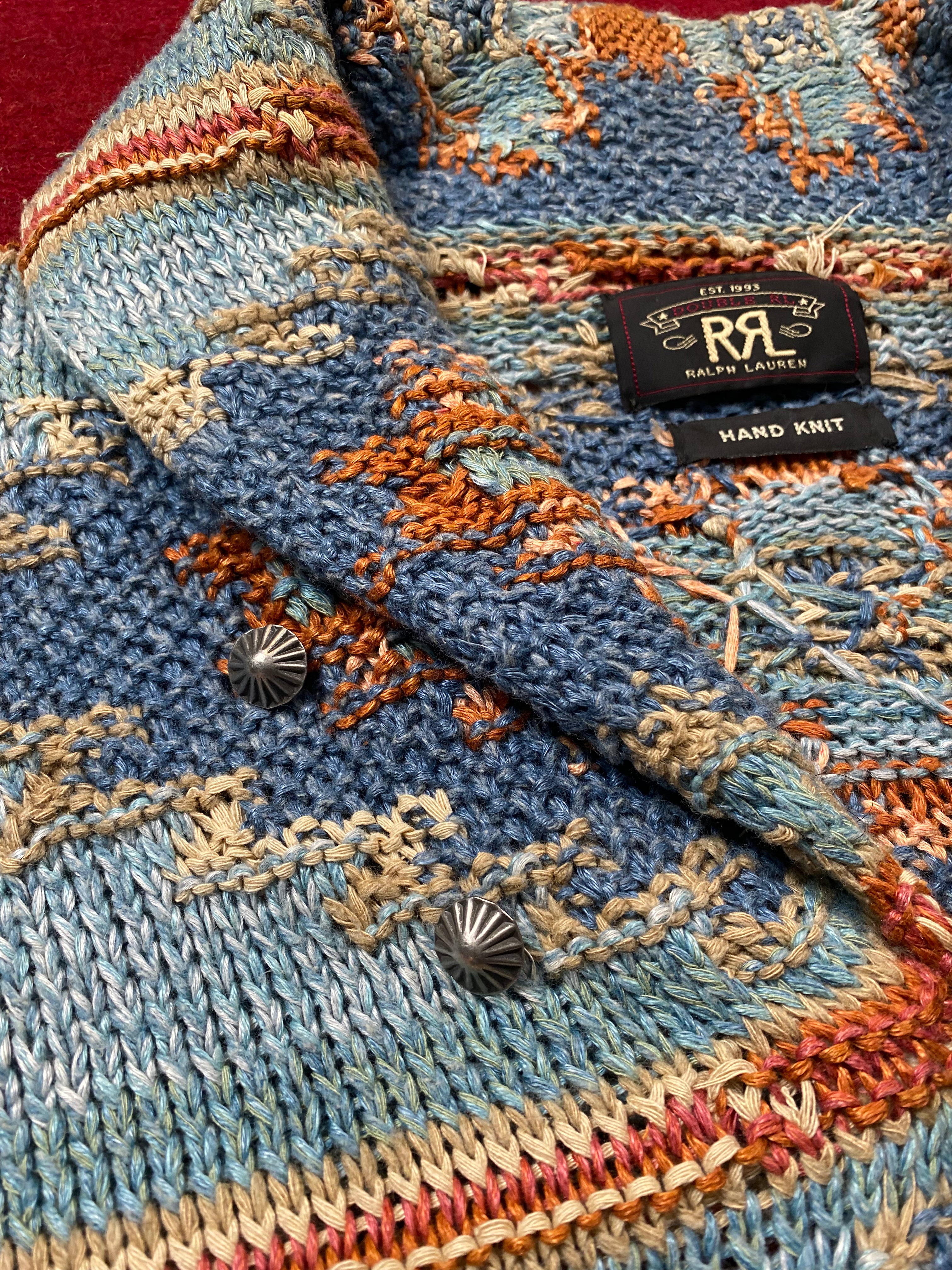RRL Southwestern Hand Knit Cardigan (Blue)