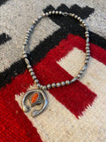 Navajo Sterling Silver Naja Necklace With Coral Inlay