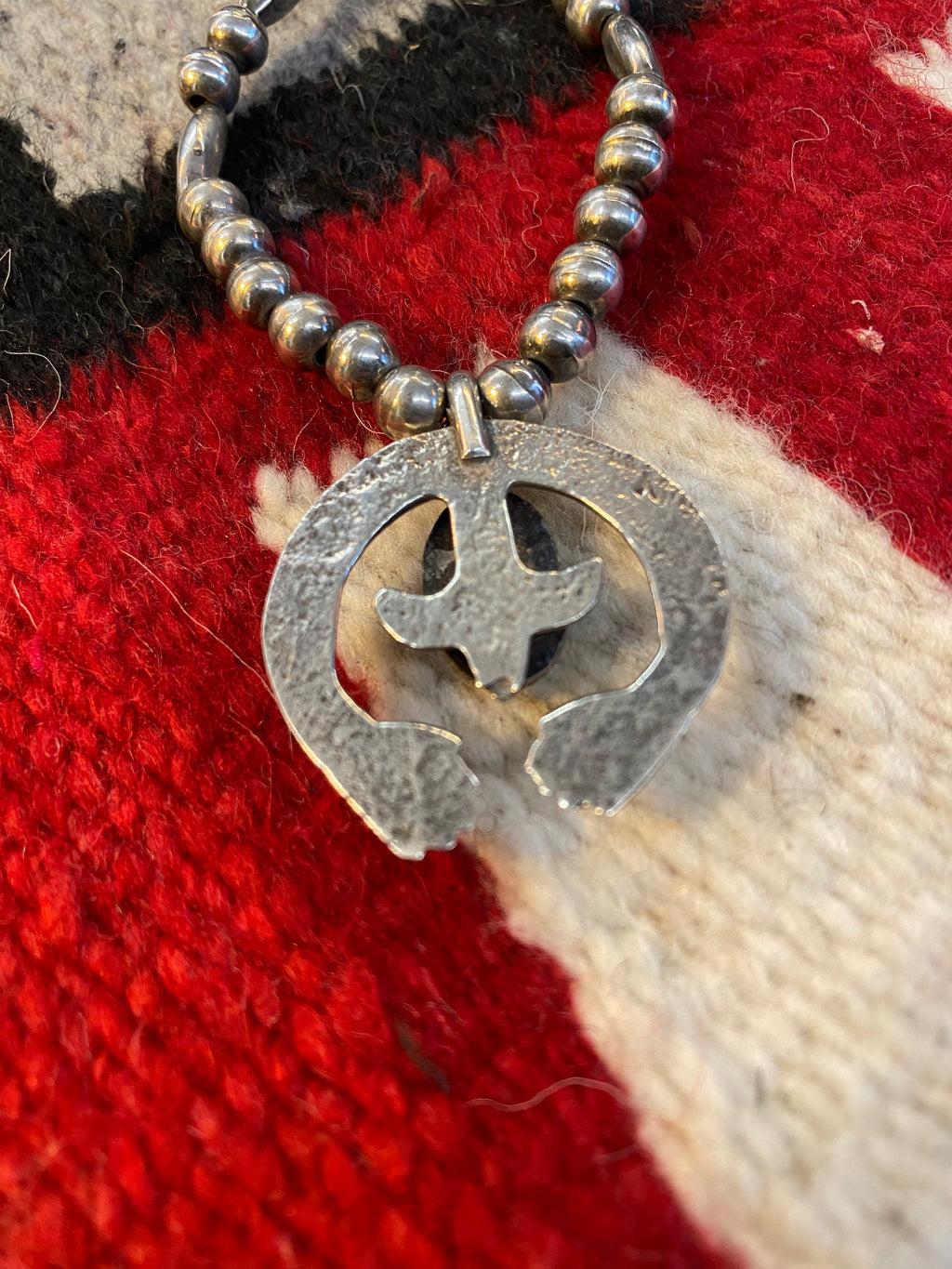 Navajo Sterling Silver Naja Necklace With Coral Inlay
