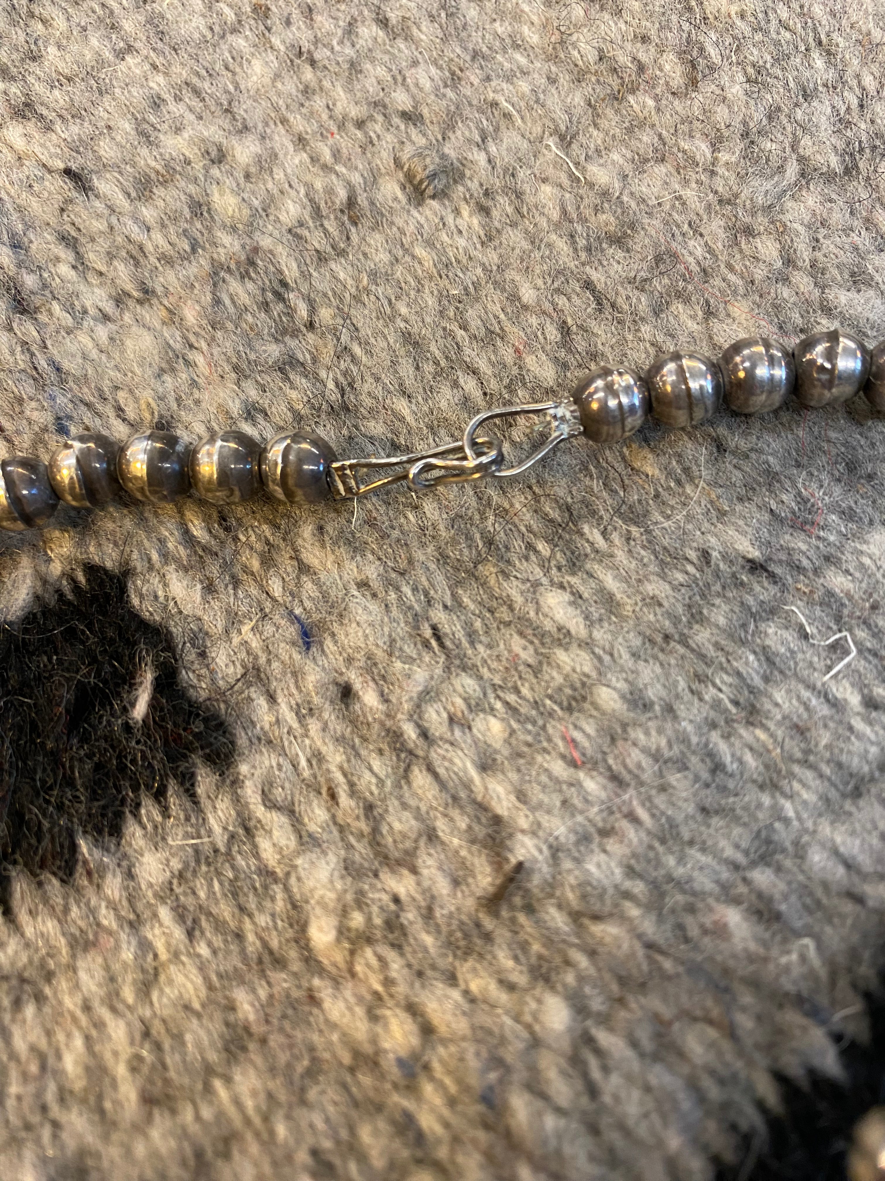 Navajo Sterling Silver Naja Necklace With Coral Inlay