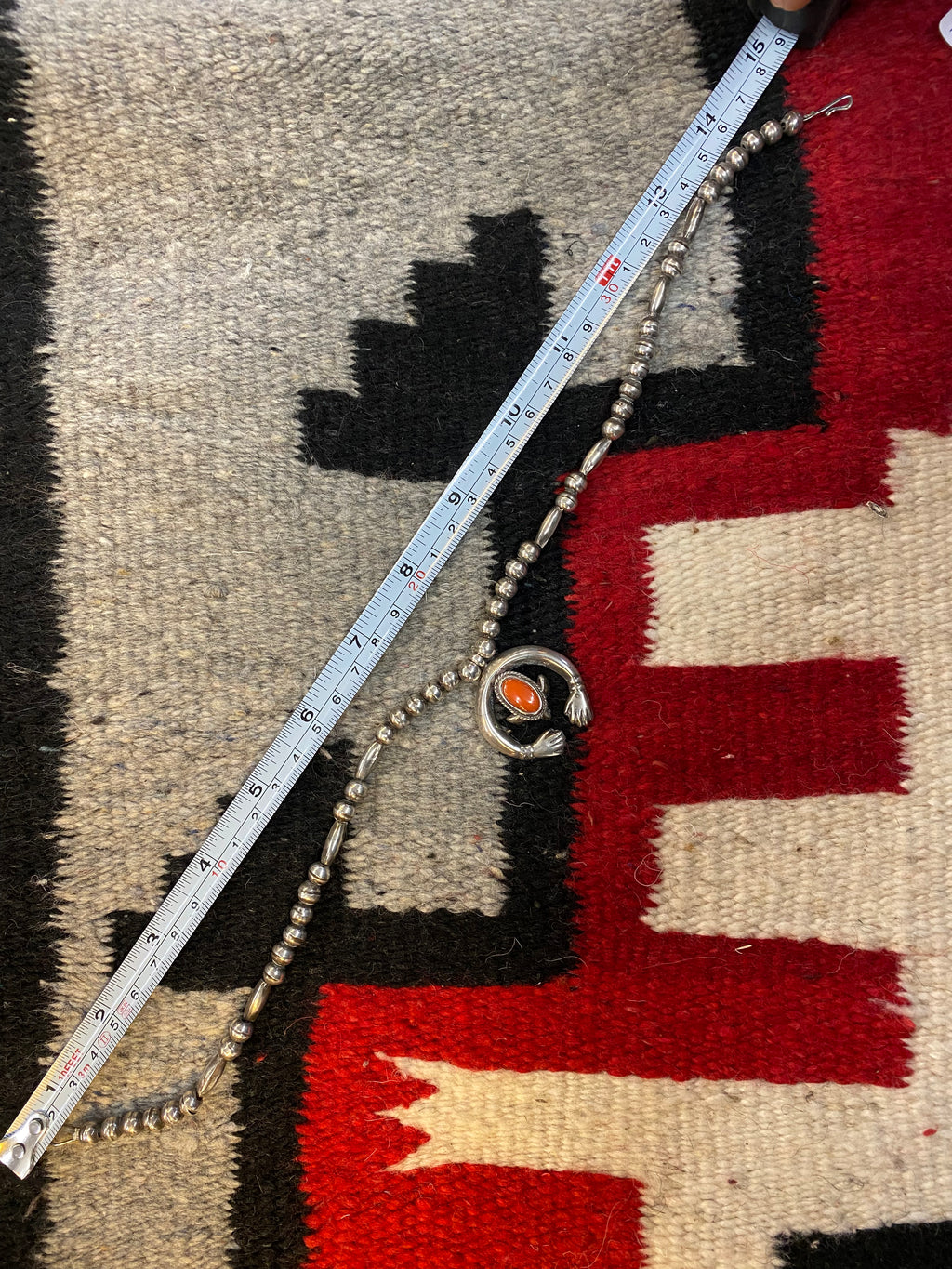 Navajo Sterling Silver Naja Necklace With Coral Inlay