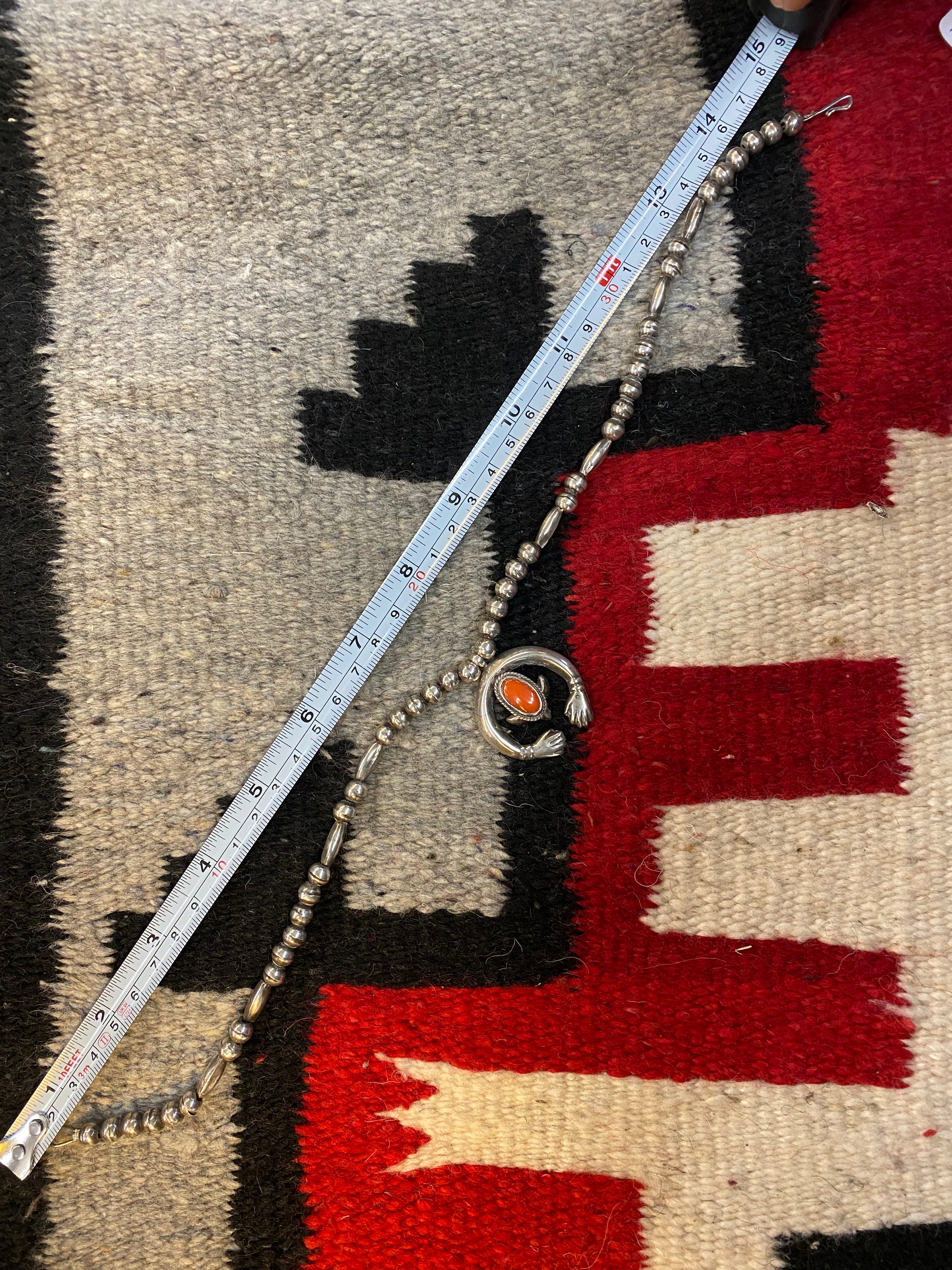 Navajo Sterling Silver Naja Necklace With Coral Inlay