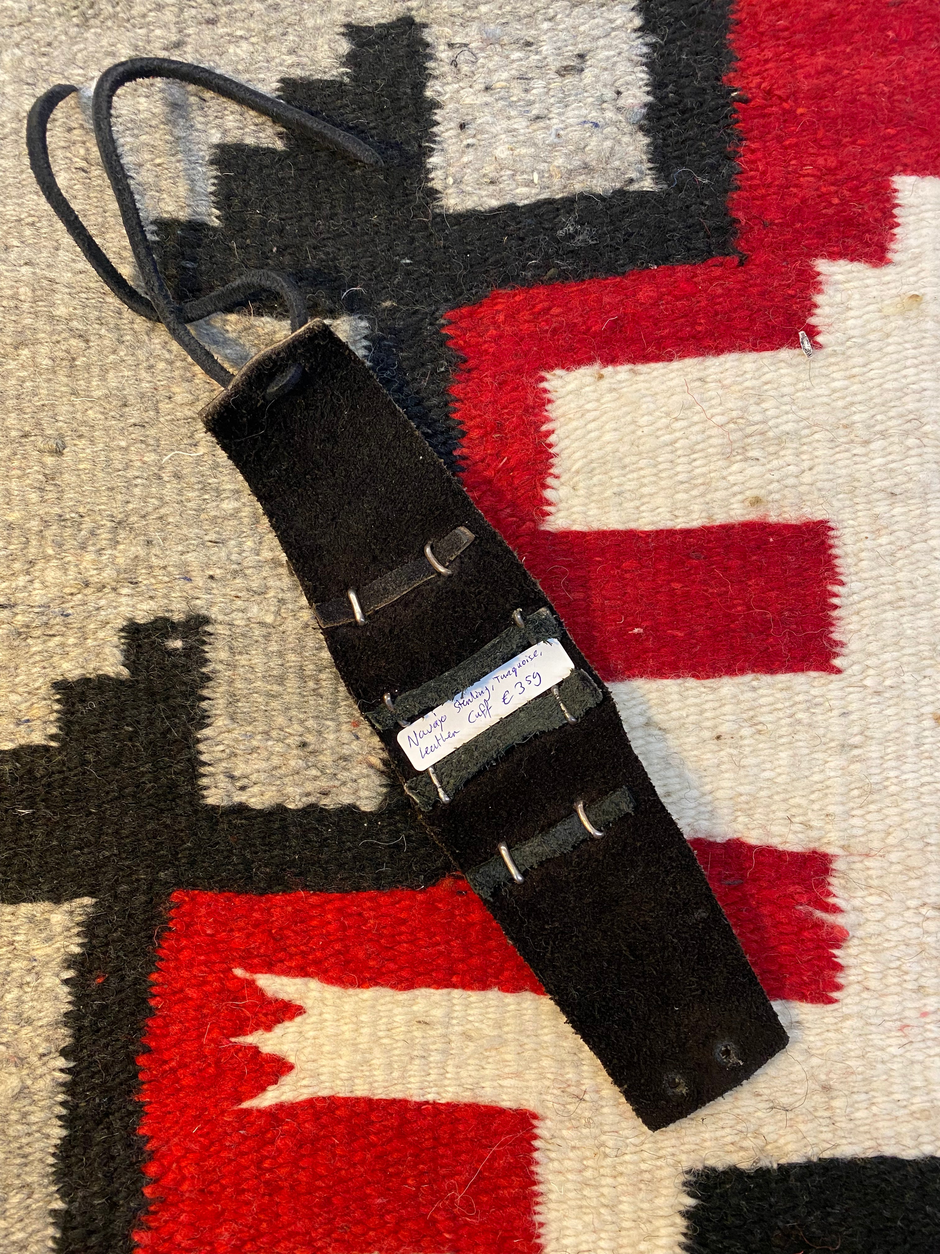 Navajo Sterling Silver & Leather Ketoh Cuff With Turqouise Inlay