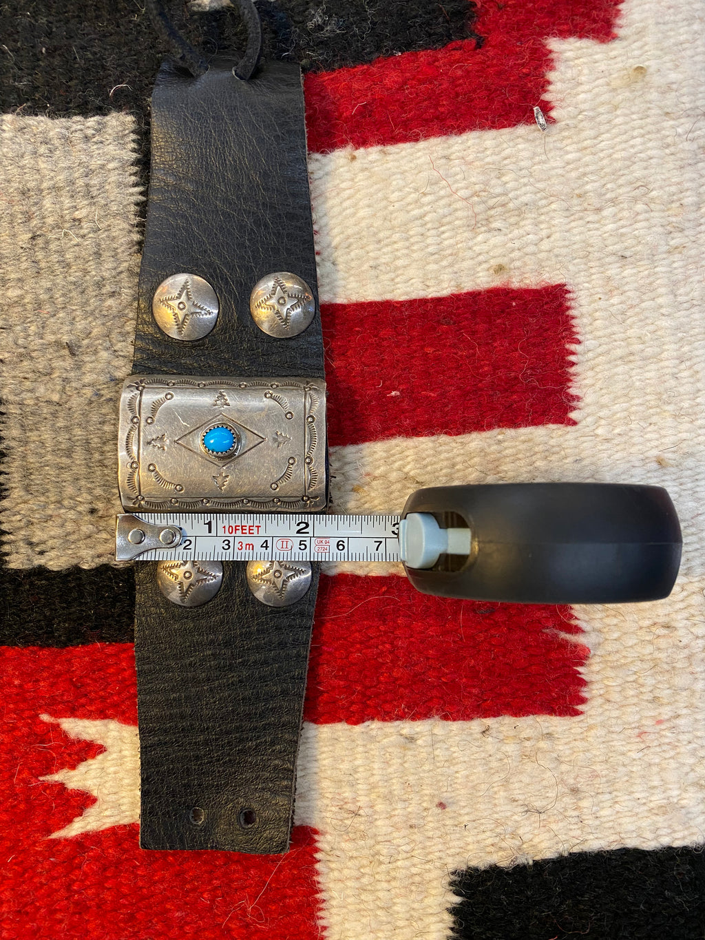 Navajo Sterling Silver & Leather Ketoh Cuff With Turqouise Inlay