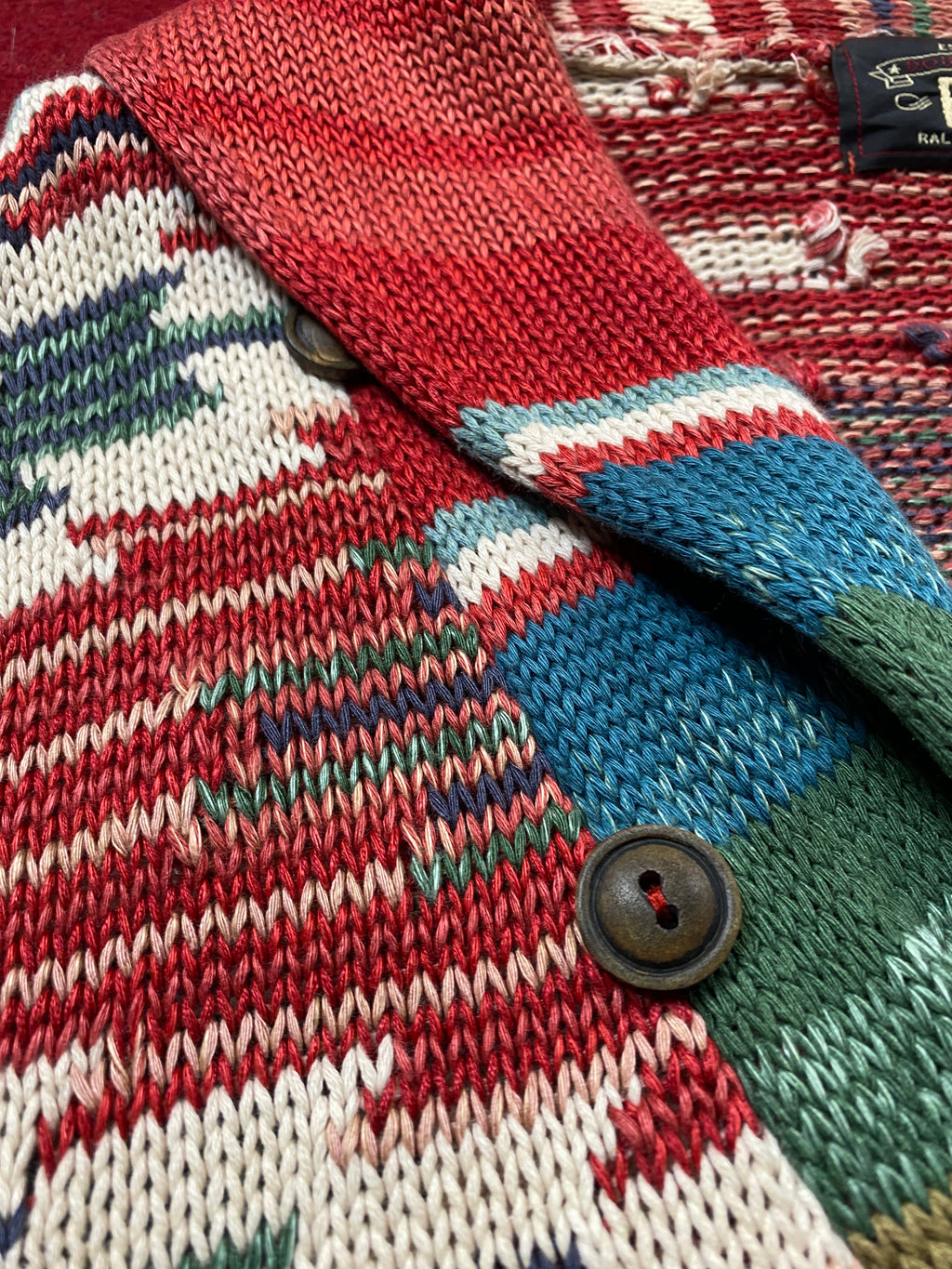 RRL Southwestern Serape Beacon Cardigan With Repairs