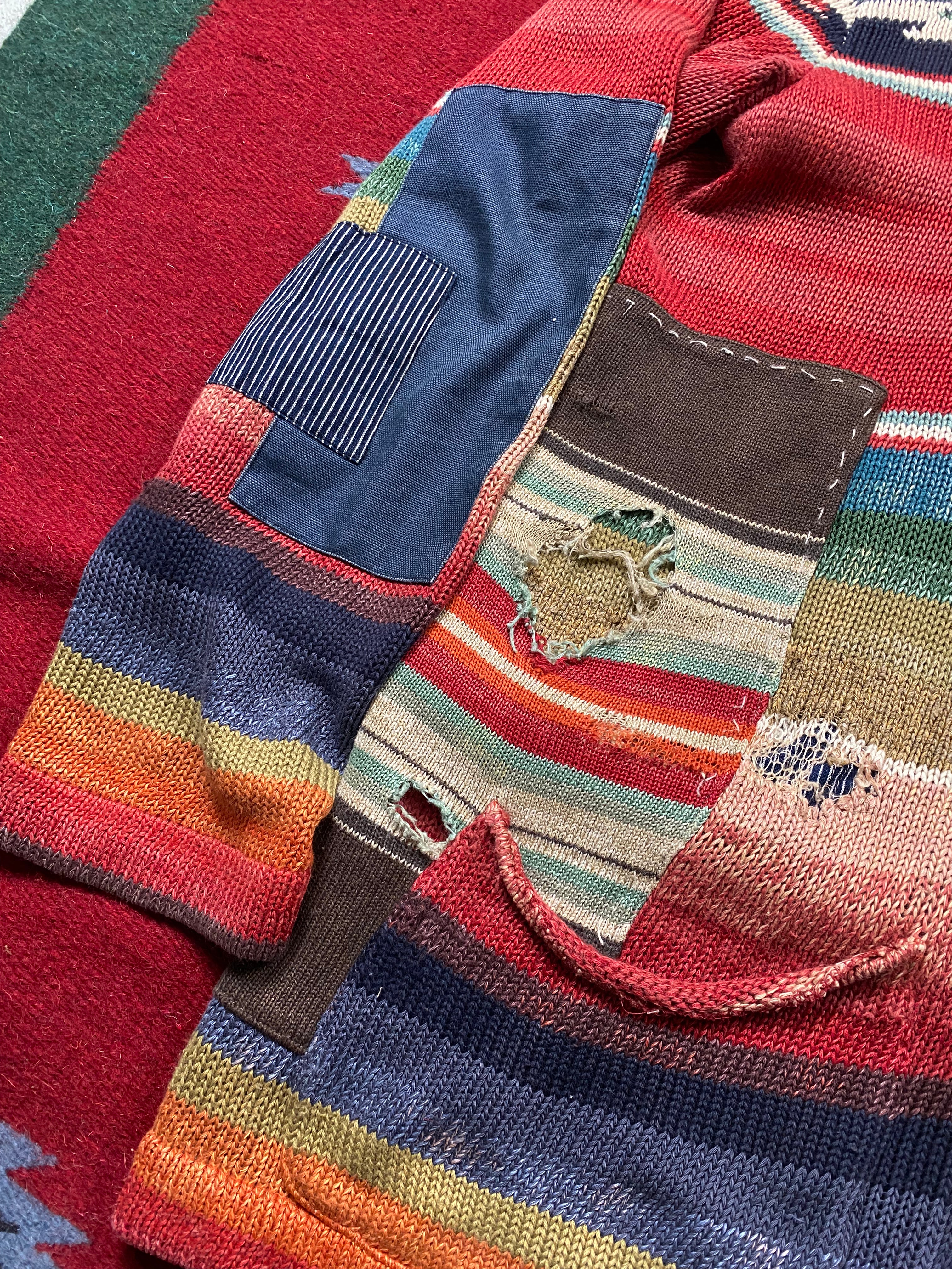 RRL Southwestern Serape Beacon Cardigan With Repairs