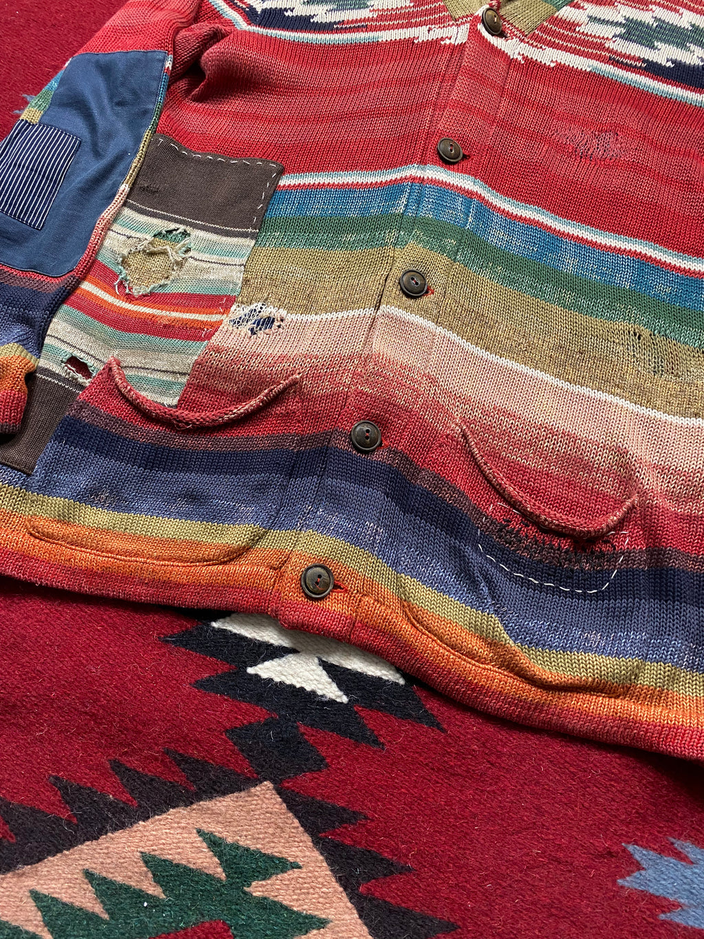 RRL Southwestern Serape Beacon Cardigan With Repairs