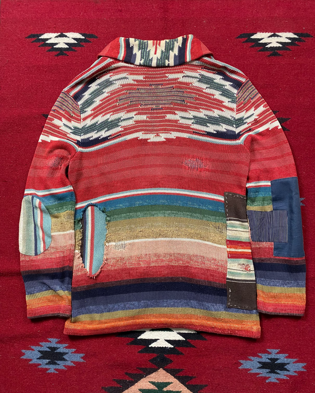 RRL Southwestern Serape Beacon Cardigan With Repairs