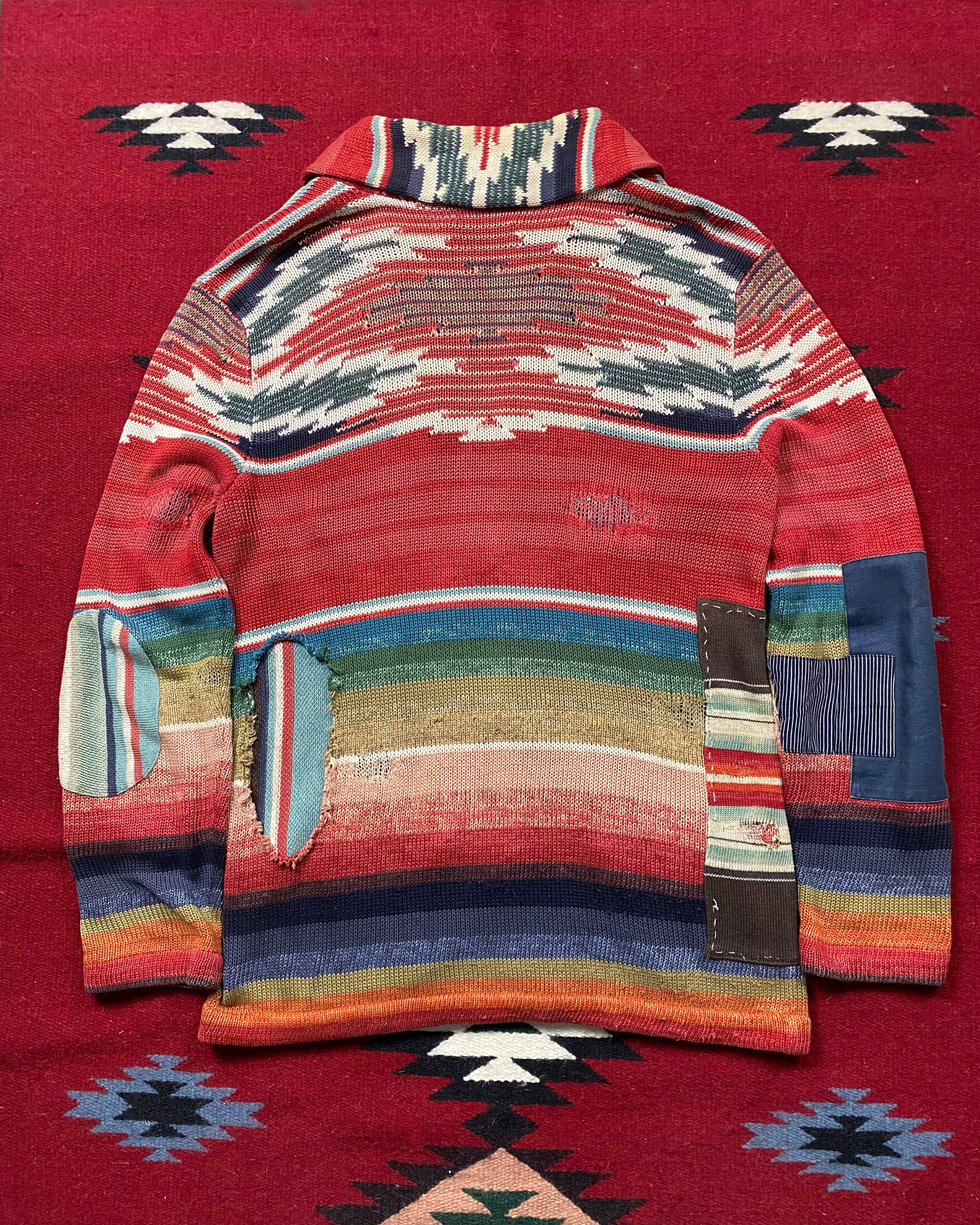 RRL Southwestern Serape Beacon Cardigan With Repairs