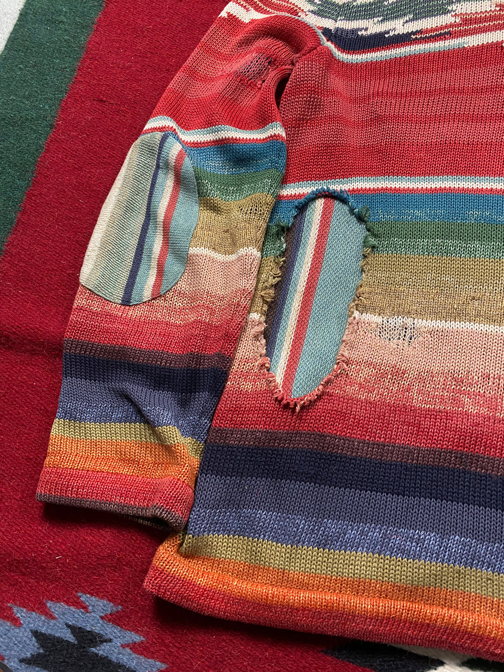 RRL Southwestern Serape Beacon Cardigan With Repairs