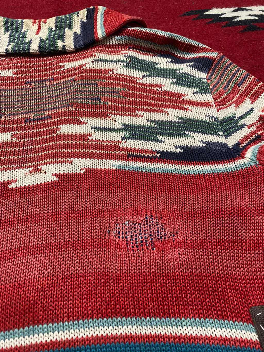 RRL Southwestern Serape Beacon Cardigan With Repairs