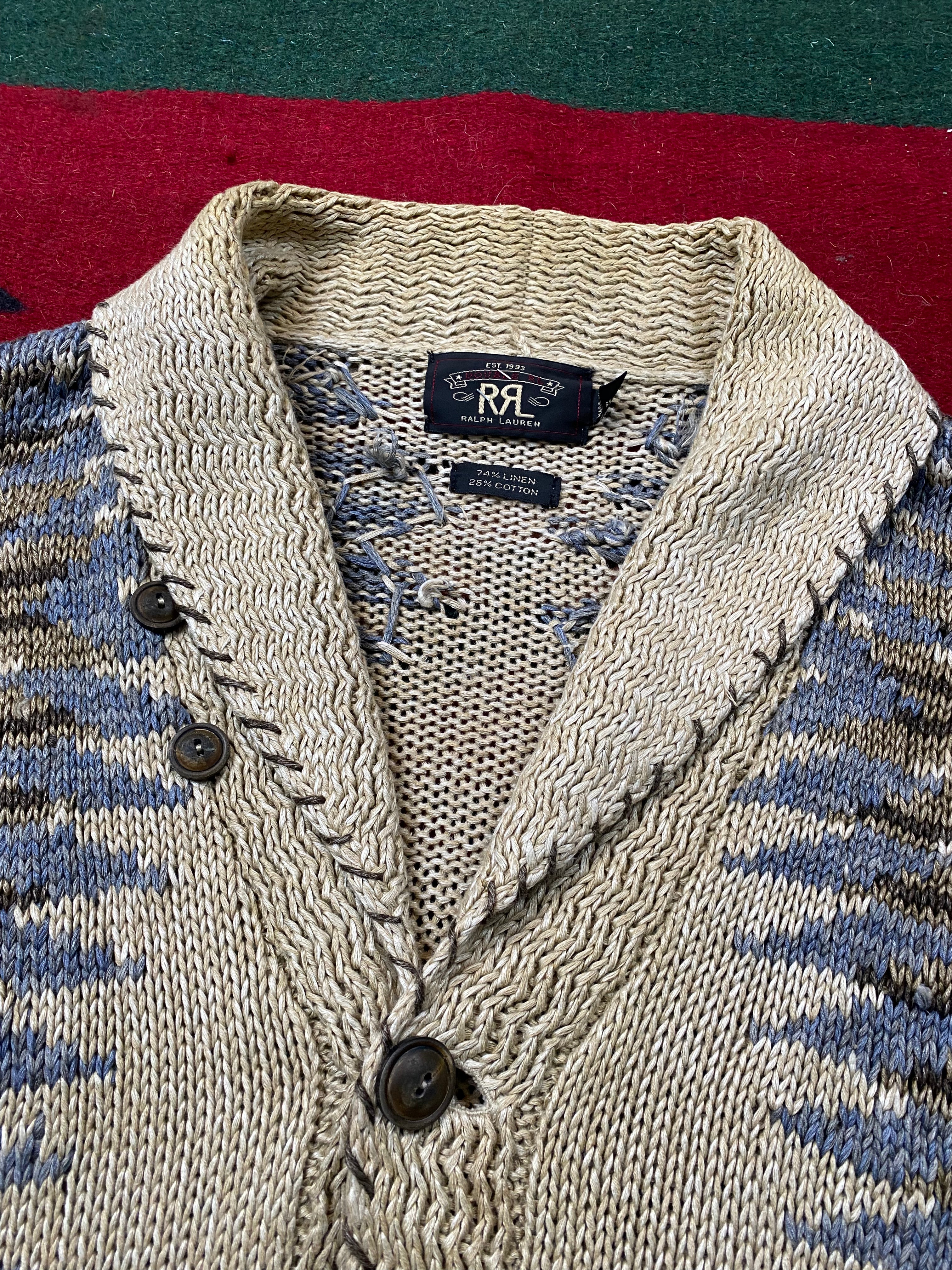 RRL Southwestern Linen/Cotton Knitted Cardigan