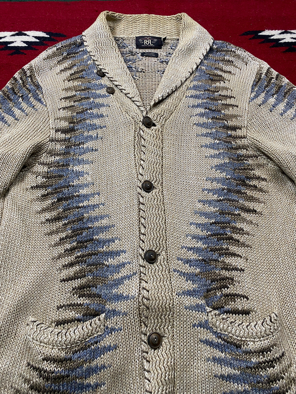 RRL Southwestern Linen/Cotton Knitted Cardigan