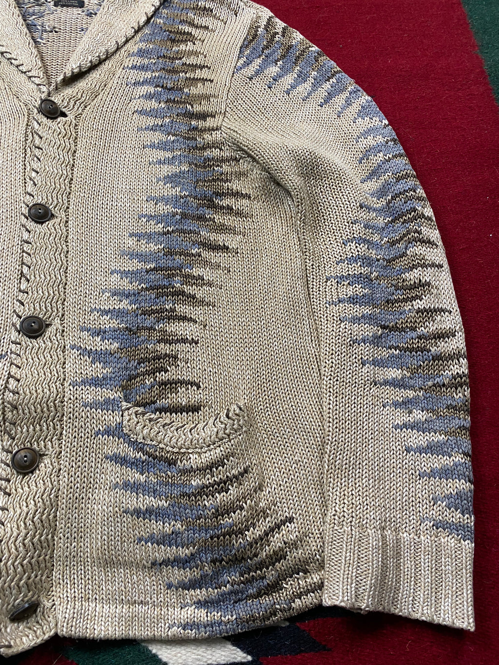 RRL Southwestern Linen/Cotton Knitted Cardigan