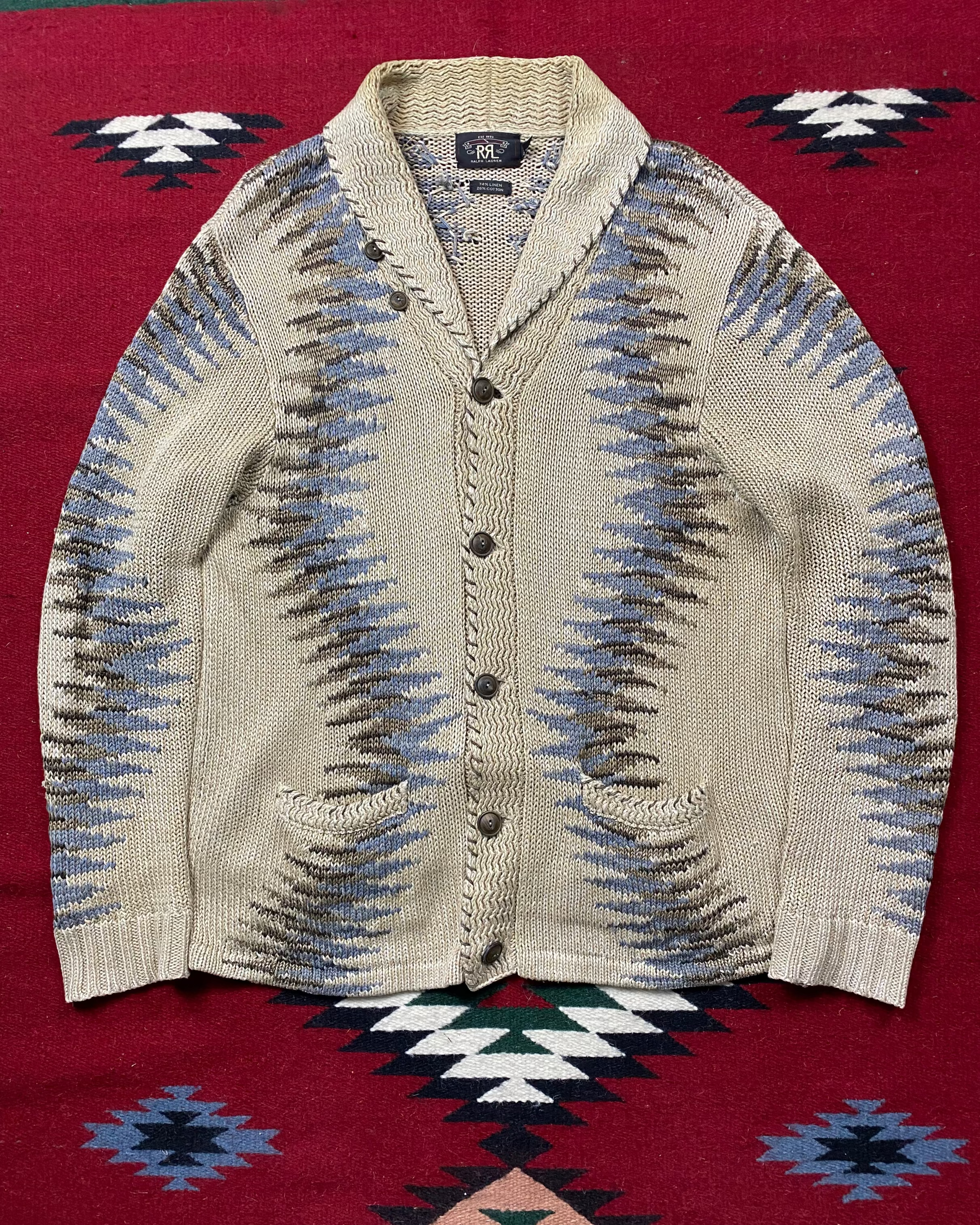 RRL Southwestern Linen/Cotton Knitted Cardigan