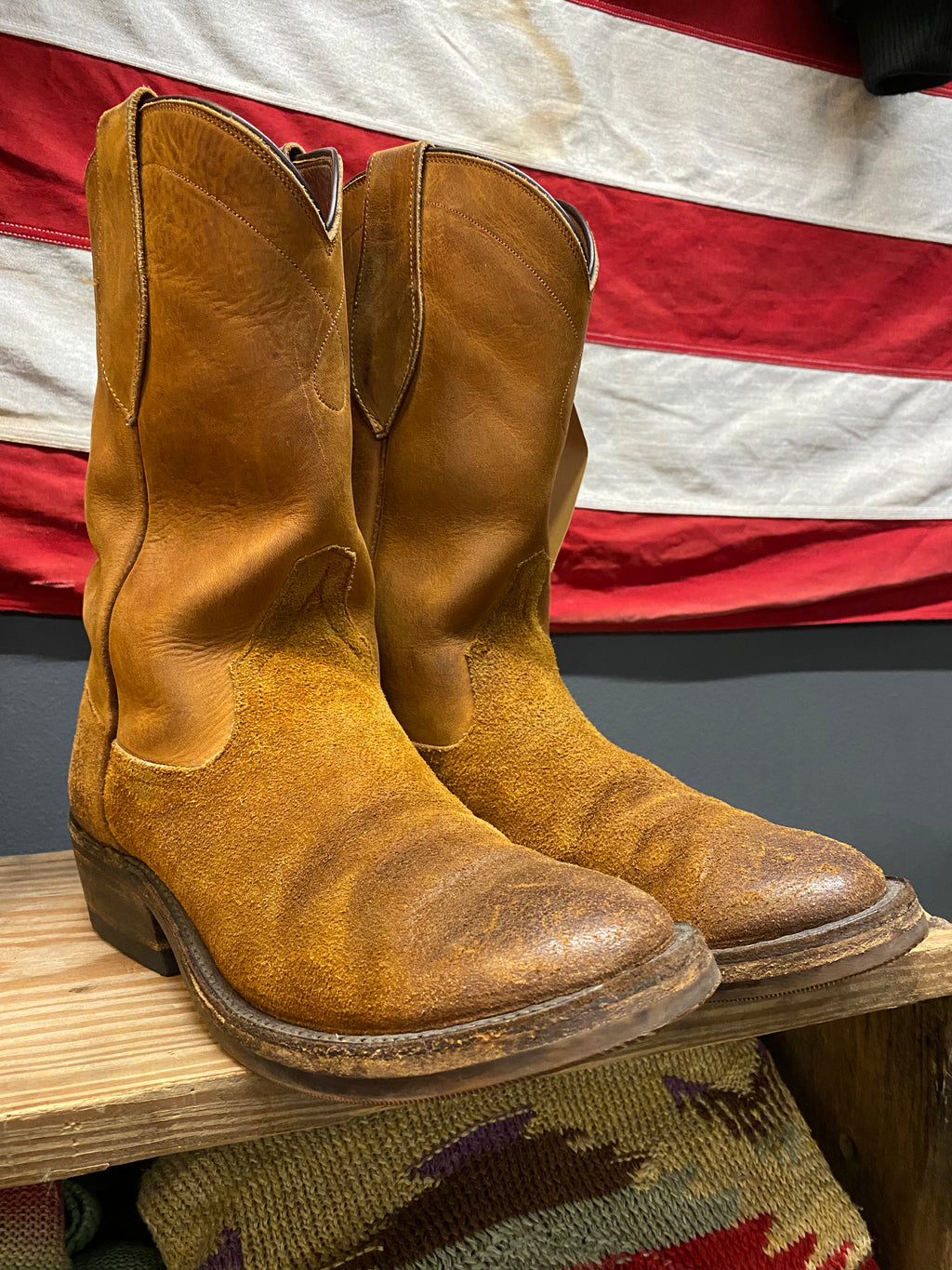 RRL Suede Leather Round Toe Western Worker Boots