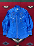 H Bar C California Ranchwear 1960's Blue Satin Embroidered Western Shirt