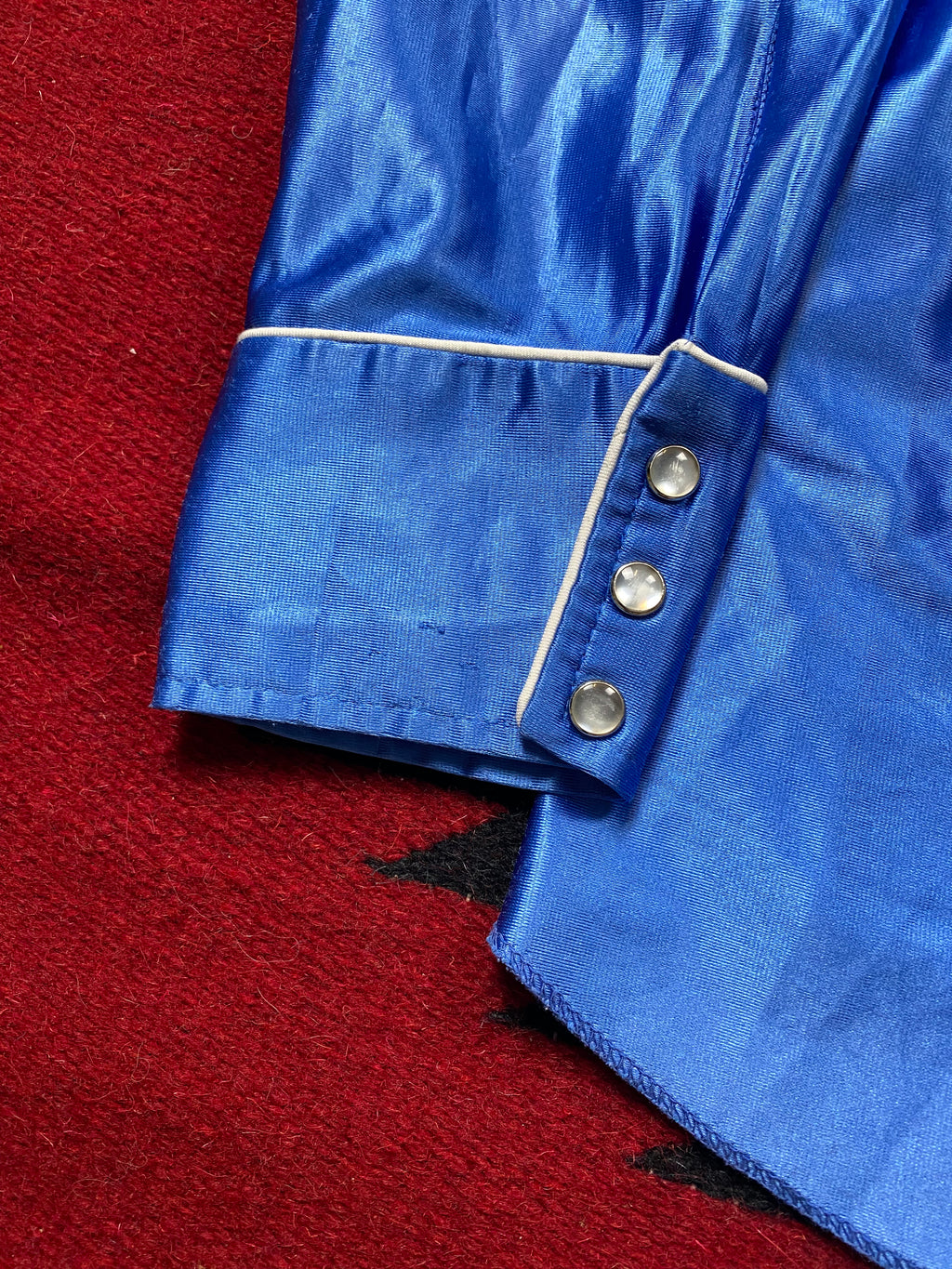 H Bar C California Ranchwear 1960's Blue Satin Embroidered Western Shirt