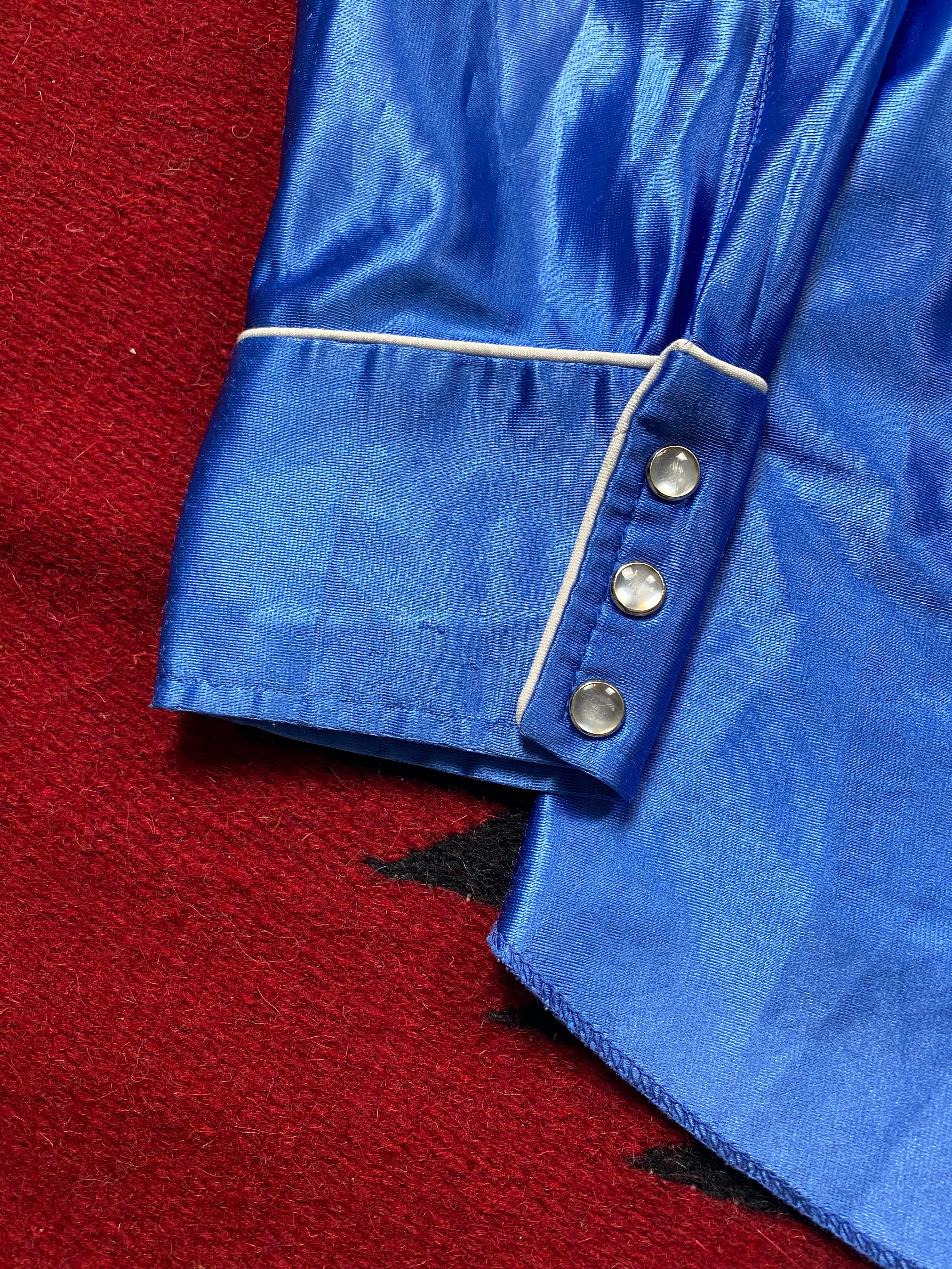 H Bar C California Ranchwear 1960's Blue Satin Embroidered Western Shirt