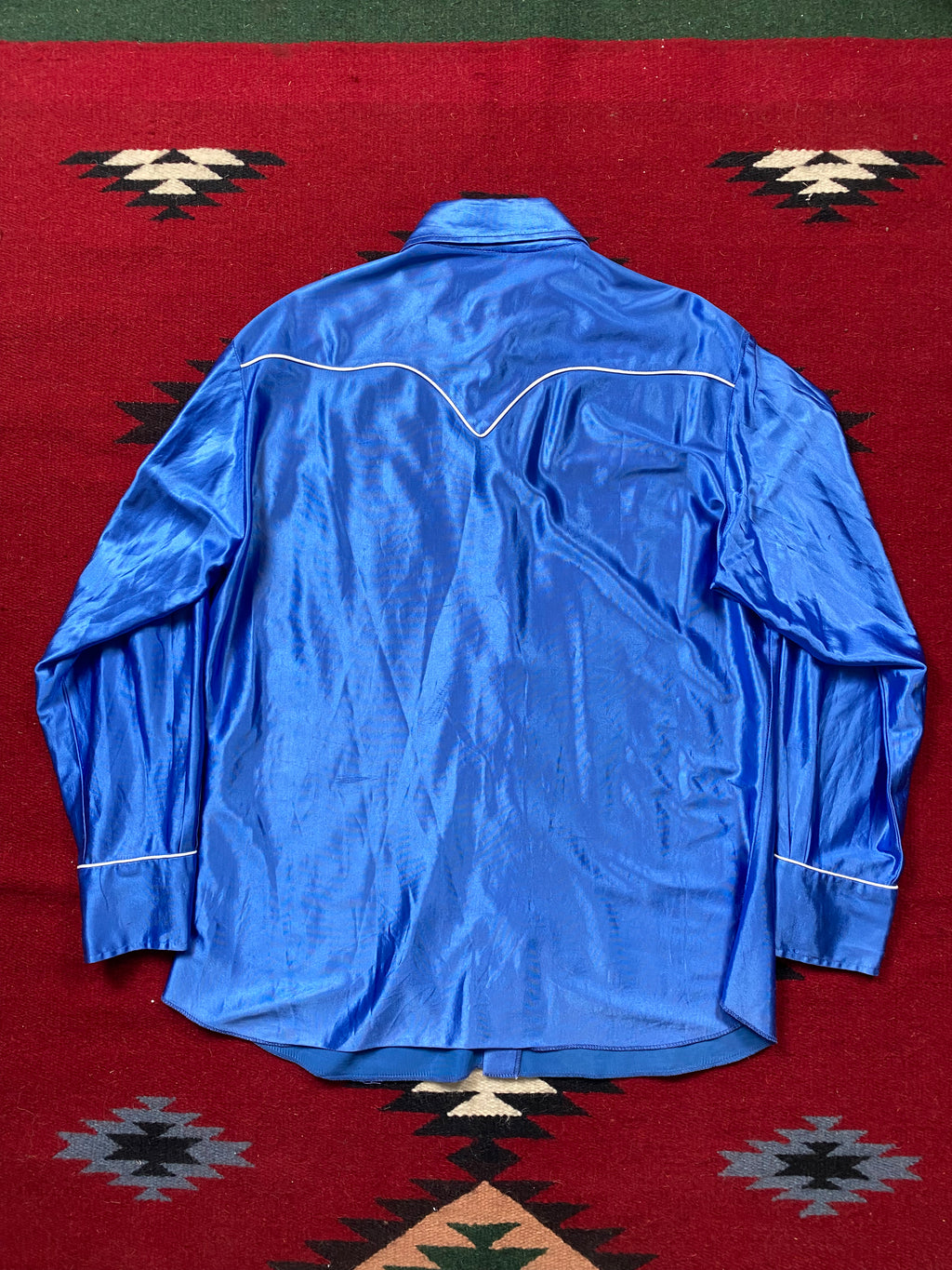 H Bar C California Ranchwear 1960's Blue Satin Embroidered Western Shirt
