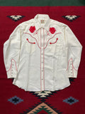 H Bar C California Ranchwear 1970's White and Red Roses Western Shirt