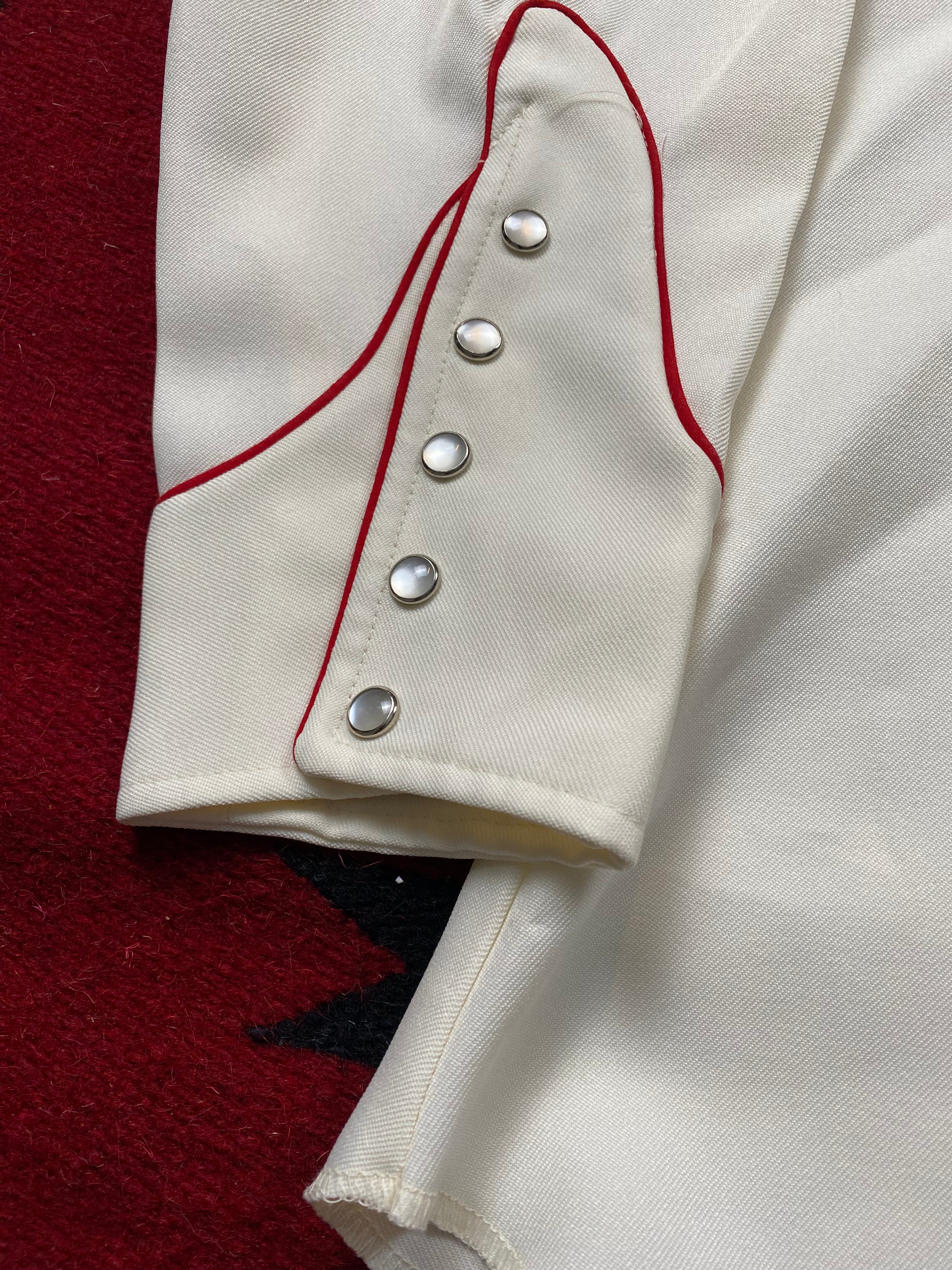H Bar C California Ranchwear 1970's White and Red Roses Western Shirt