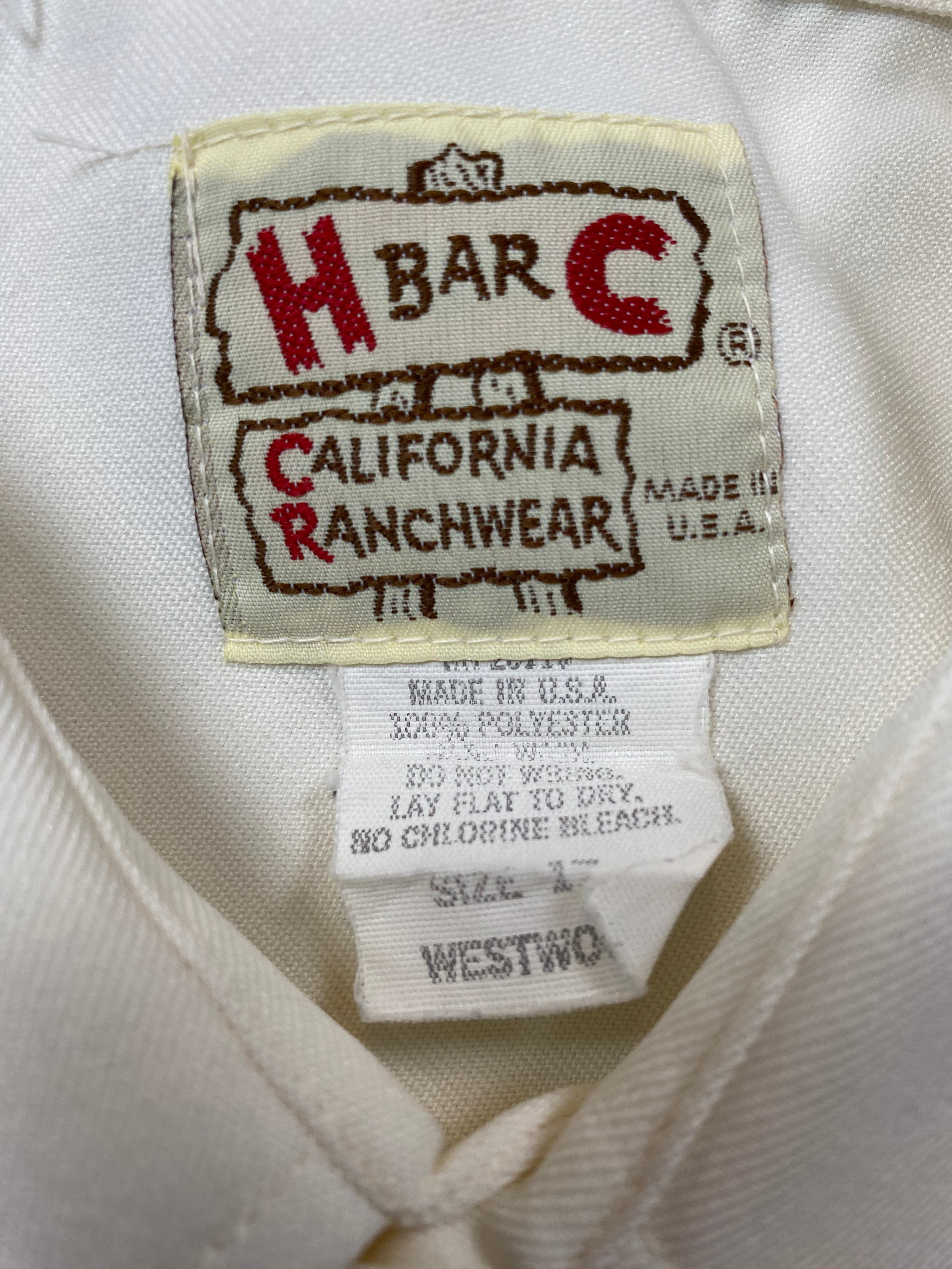 H Bar C California Ranchwear 1970's White and Red Roses Western Shirt