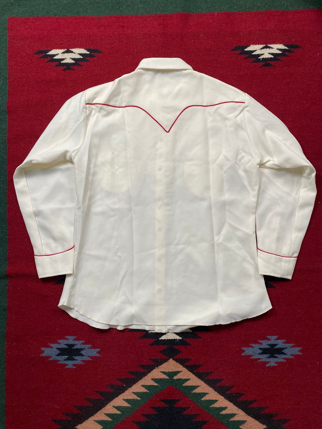 H Bar C California Ranchwear 1970's White and Red Roses Western Shirt