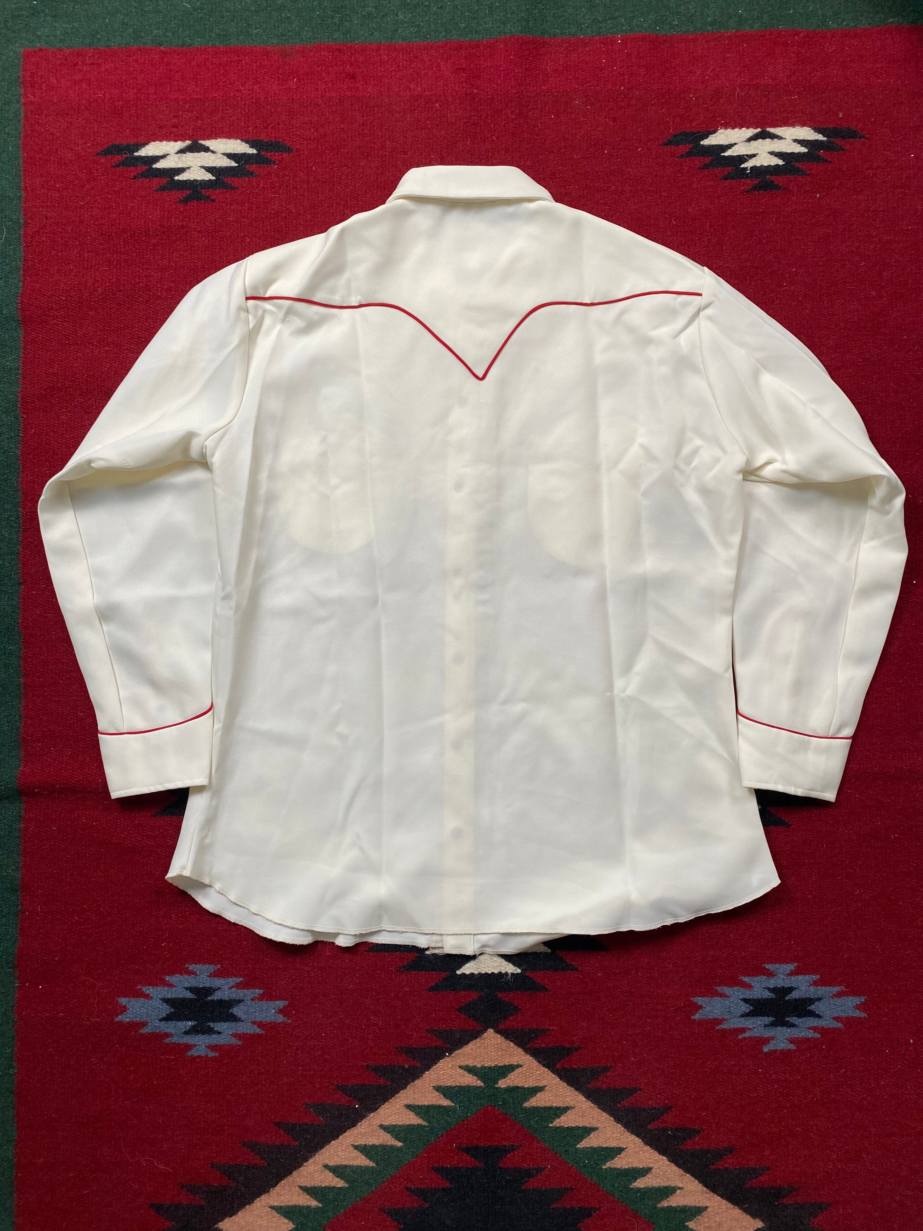 H Bar C California Ranchwear 1970's White and Red Roses Western Shirt