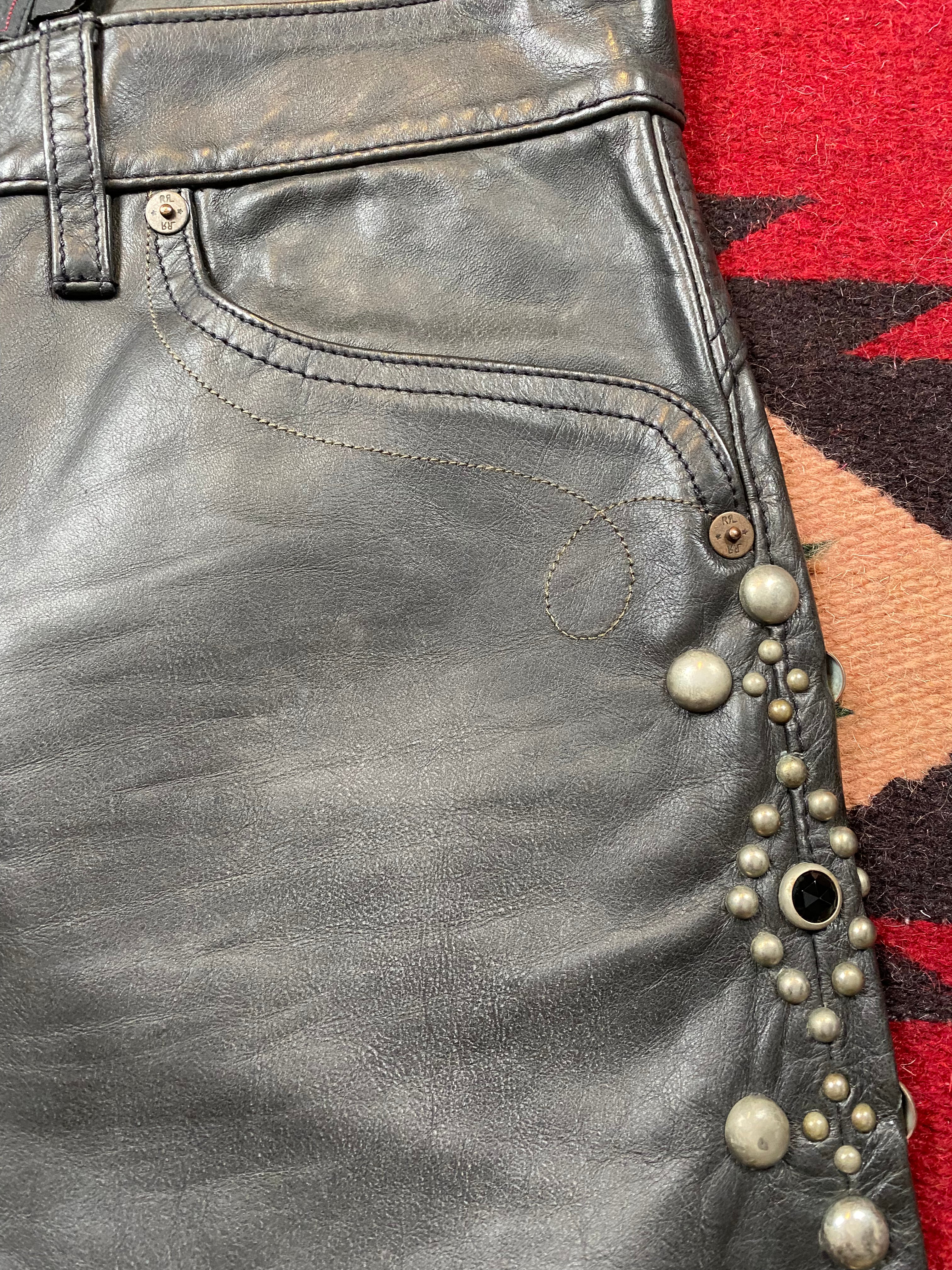 RRL Deadstock Leather Studded Rock 'N Roll Biker Pants