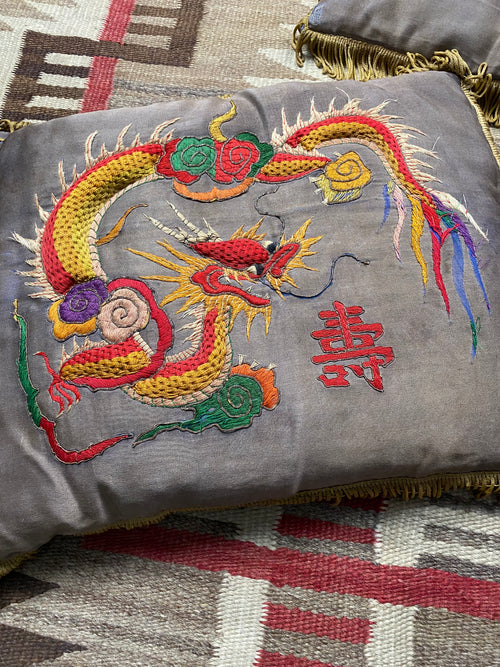Chinese 1950's Silk Hand Embroidered Souvenir Pillows