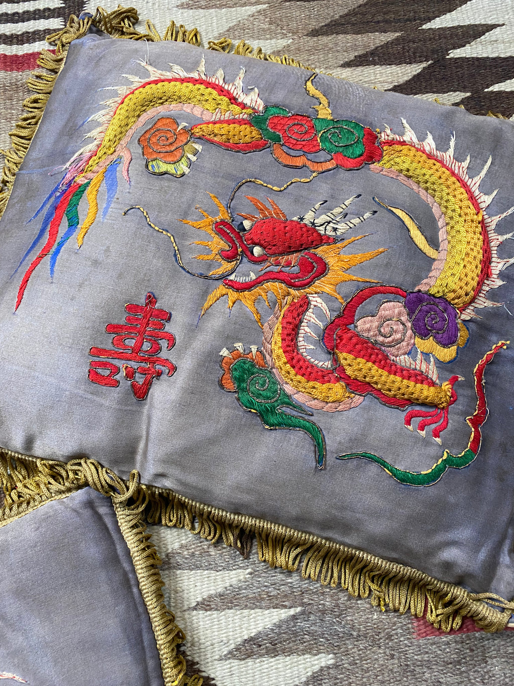 Chinese 1950's Silk Hand Embroidered Souvenir Pillows