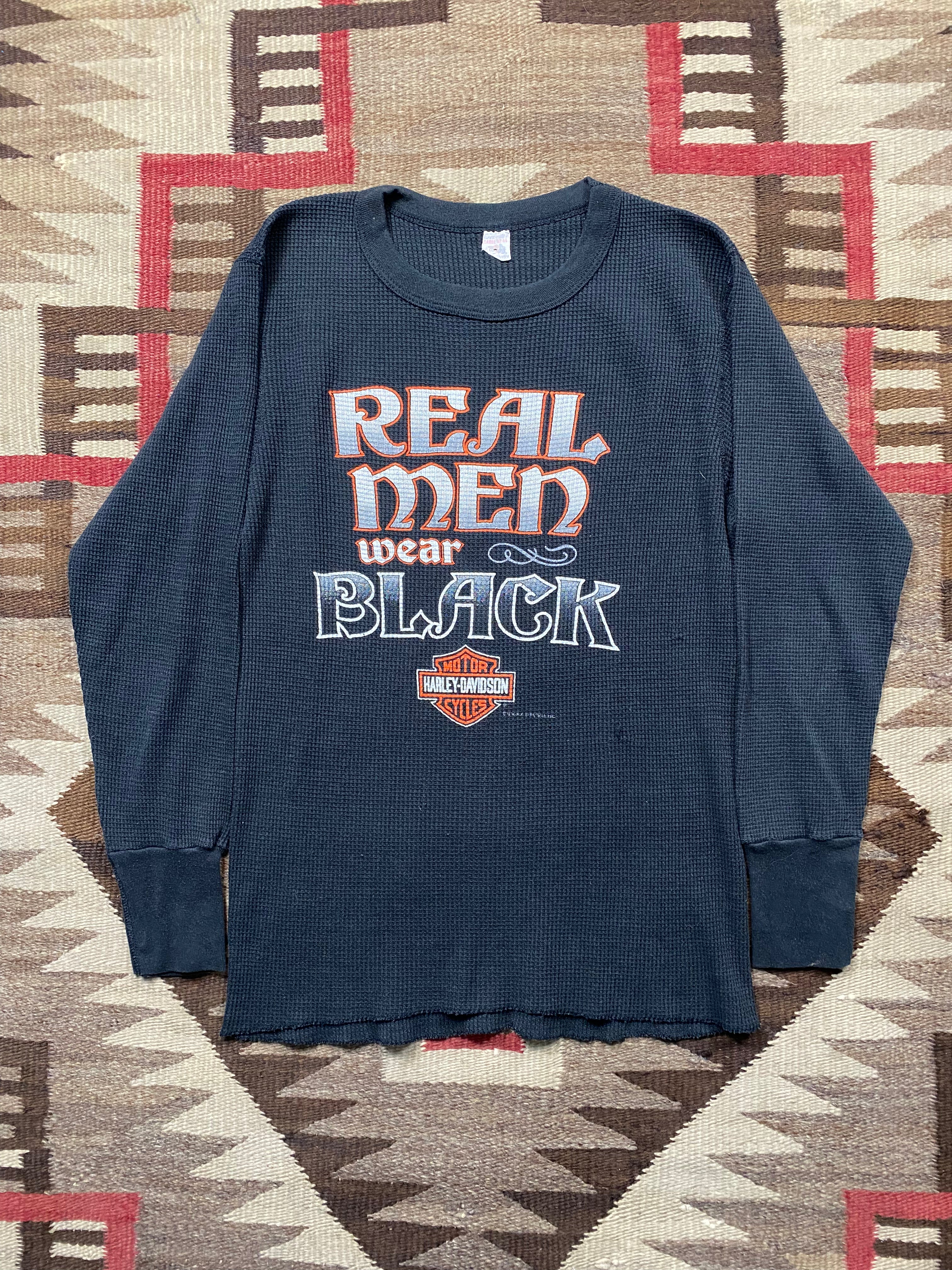 Harley Davidson 1970's Real Men Wear Black Waffle Shirt